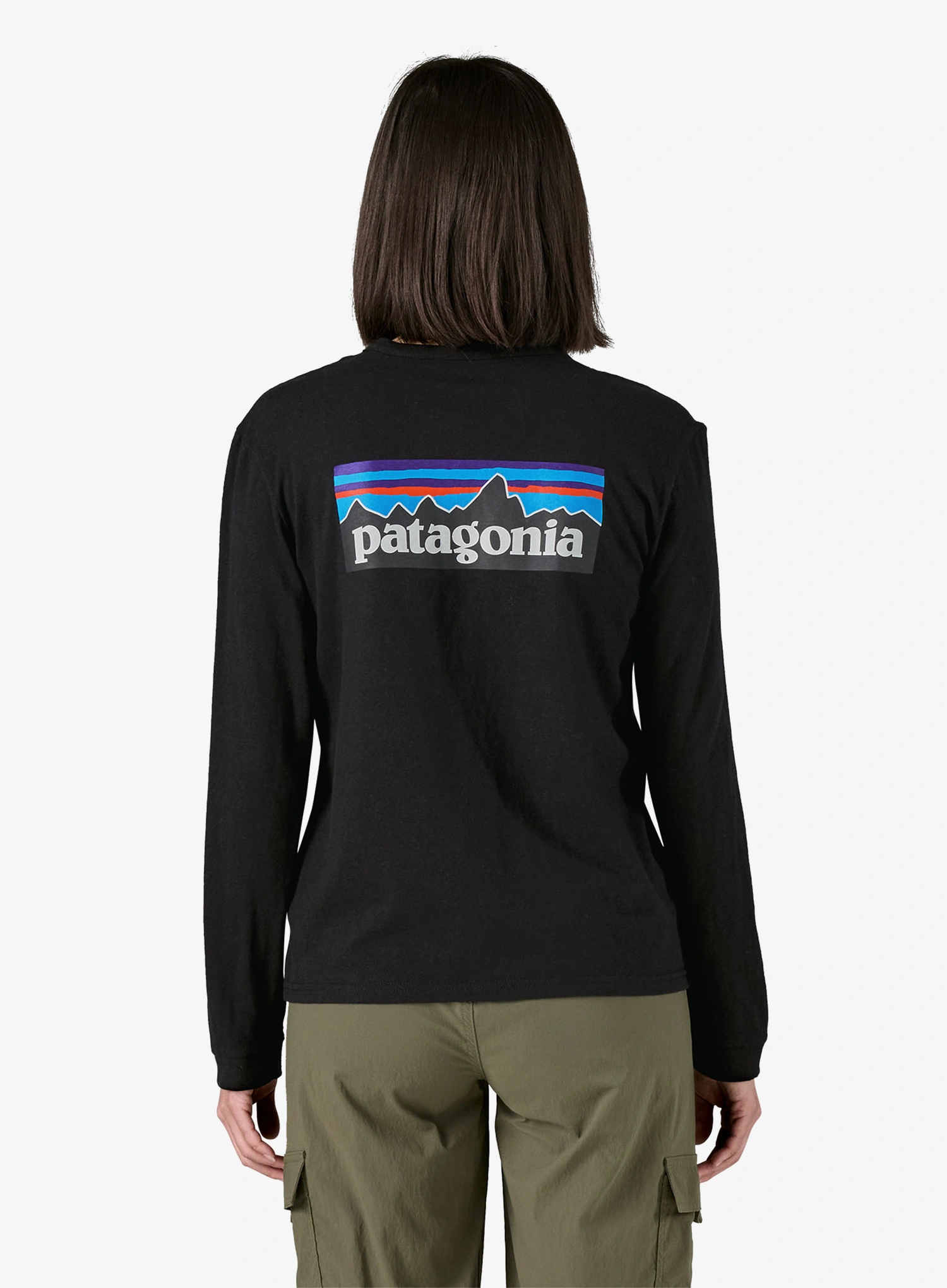 Dámské triko s dlouhým rukávem Patagonia L/S P-6 Logo Responsibili-Tee - black
