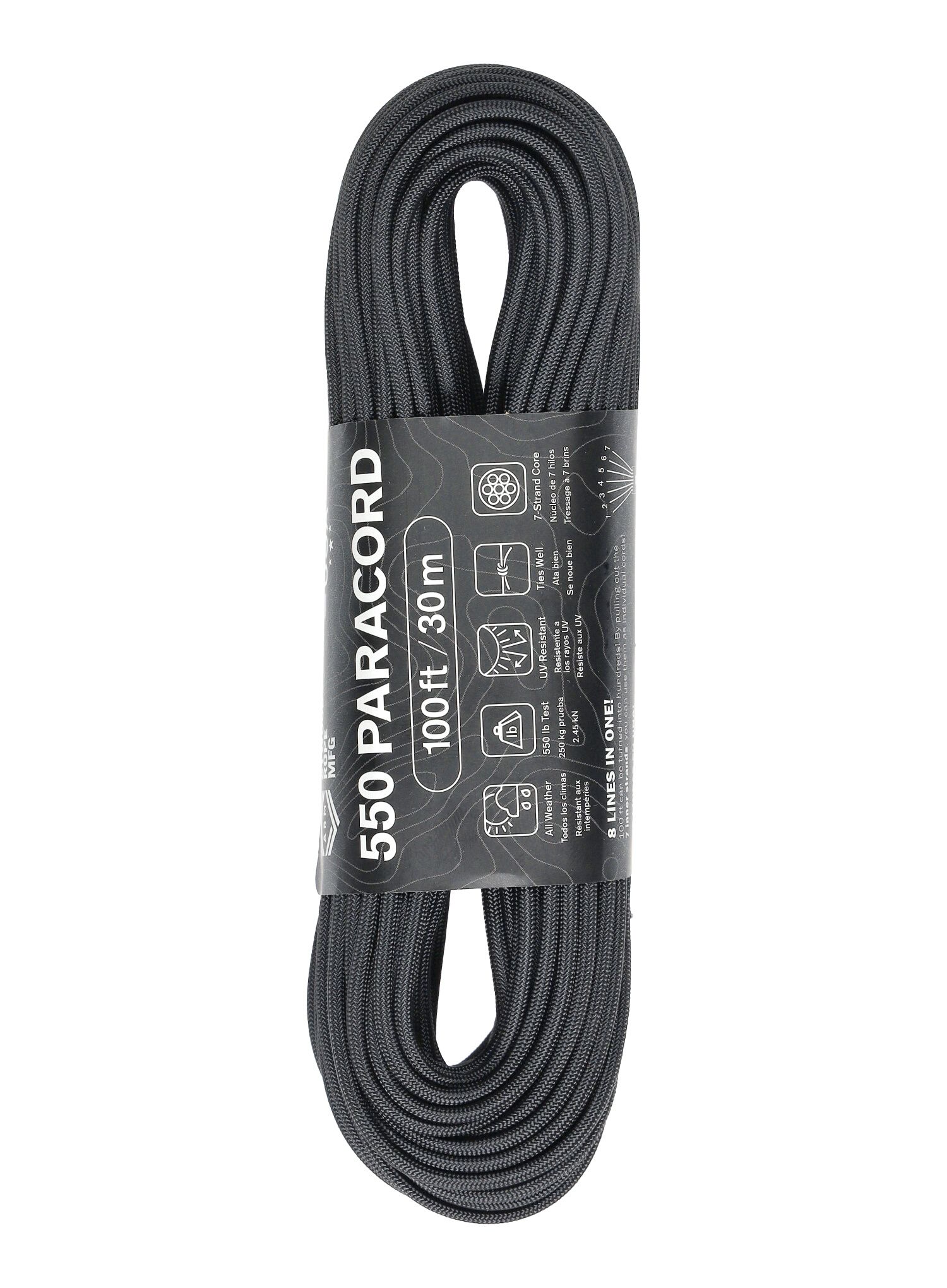 Pomocná šňůra Atwood Rope MFG 550 Paracord 30 m - black