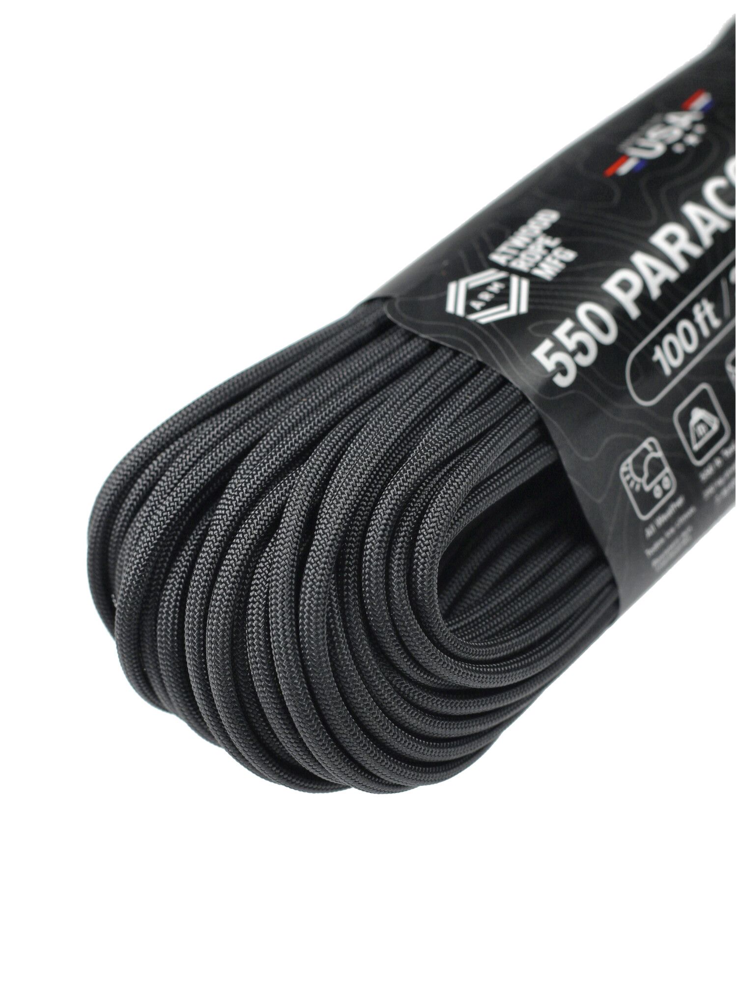 Pomocná šňůra Atwood Rope MFG 550 Paracord 30 m - black