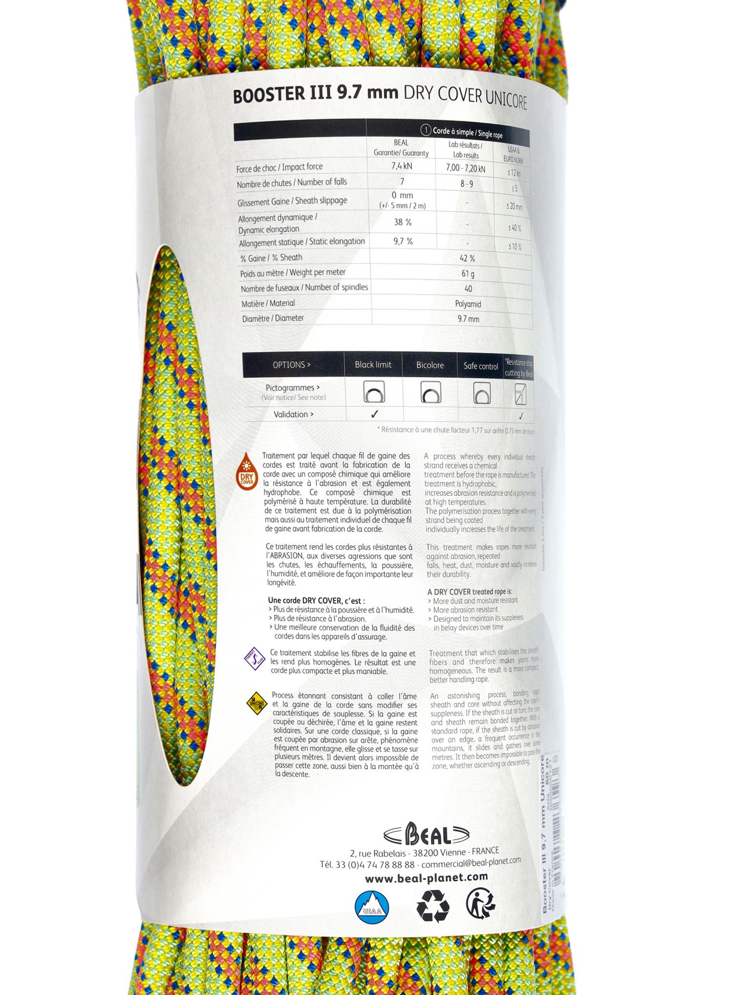 Dynamické lano Beal Booster III 9,7 mm 50 m Unicore Dry Cover - anis