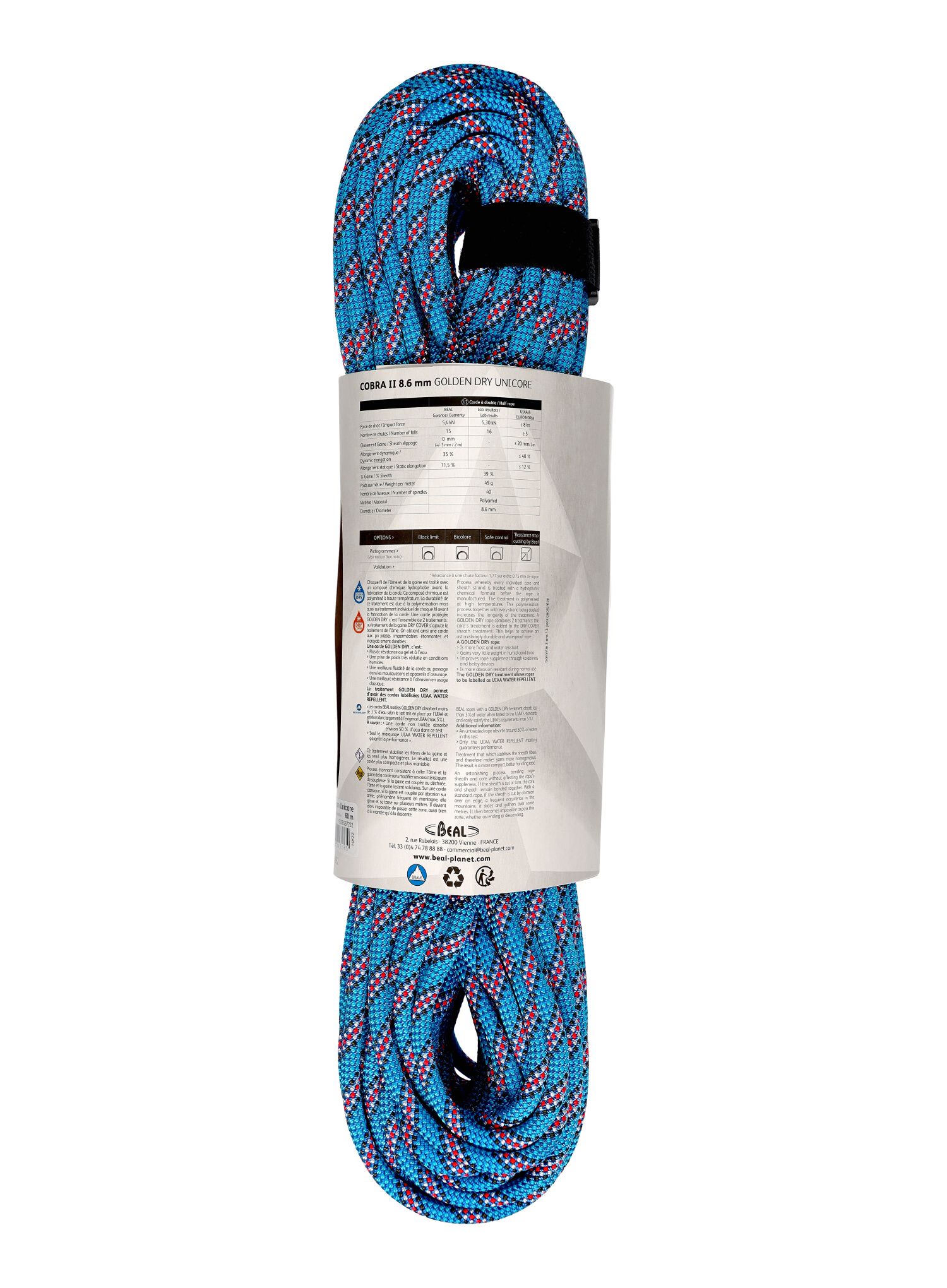 Dvojité lano Beal Cobra II Unicore Golden Dry 8,6 mm 2 x 60 m - blue/green