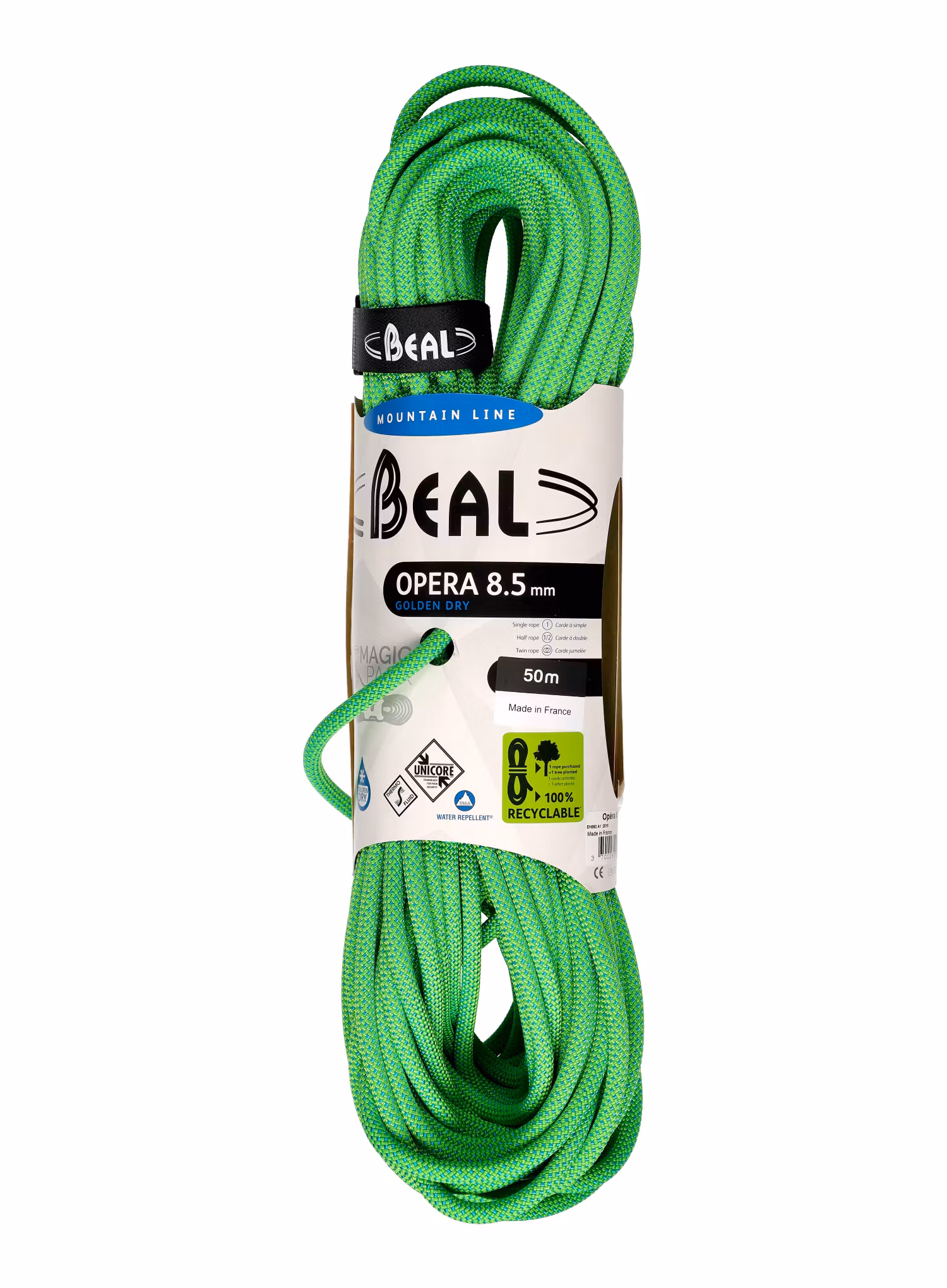 Dynamické lano Beal Opera 8,5 mm 50 m Unicore Golden Dry - green