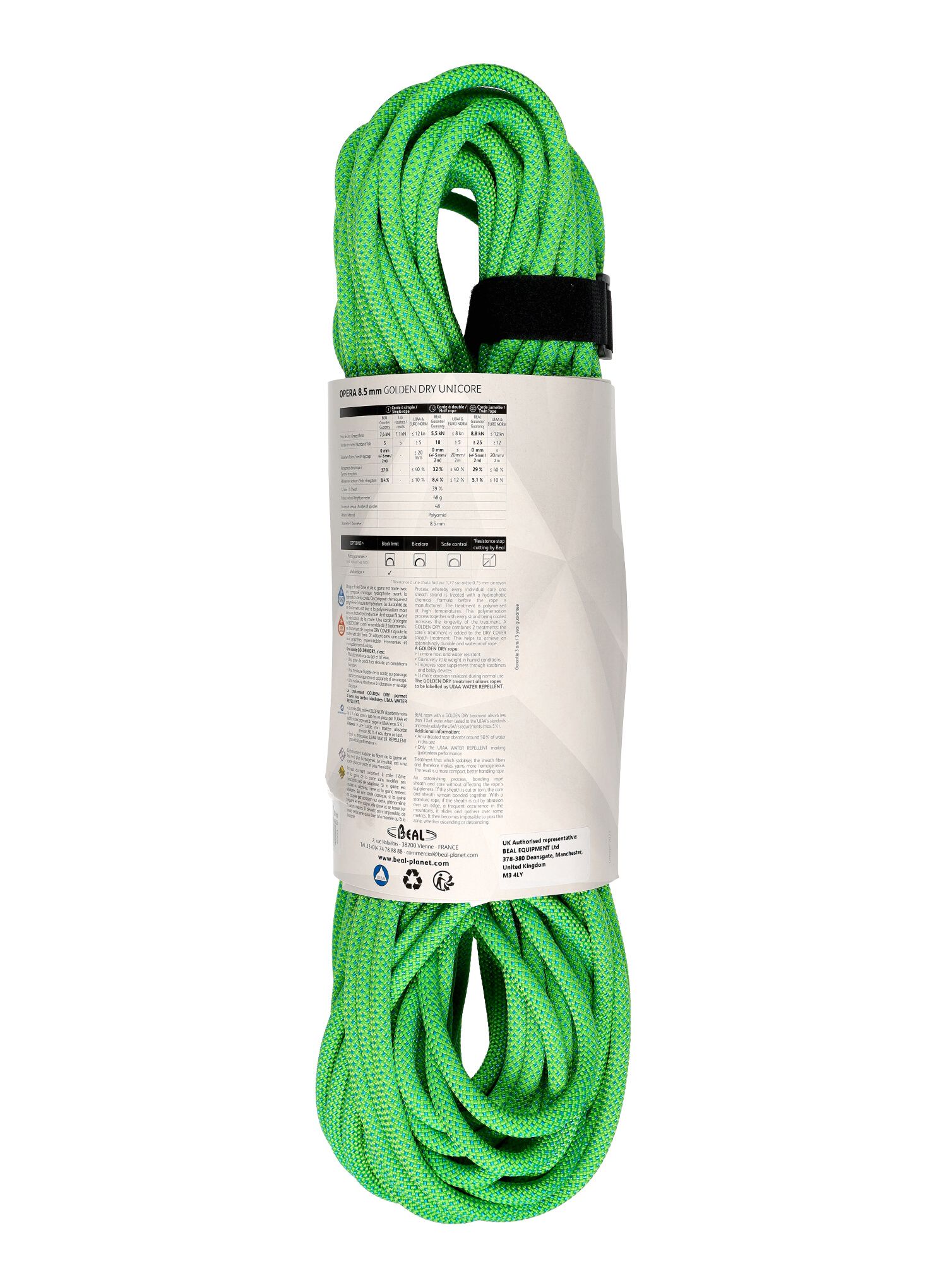 Dynamické lano Beal Opera 8,5 mm 50 m Unicore Golden Dry - green
