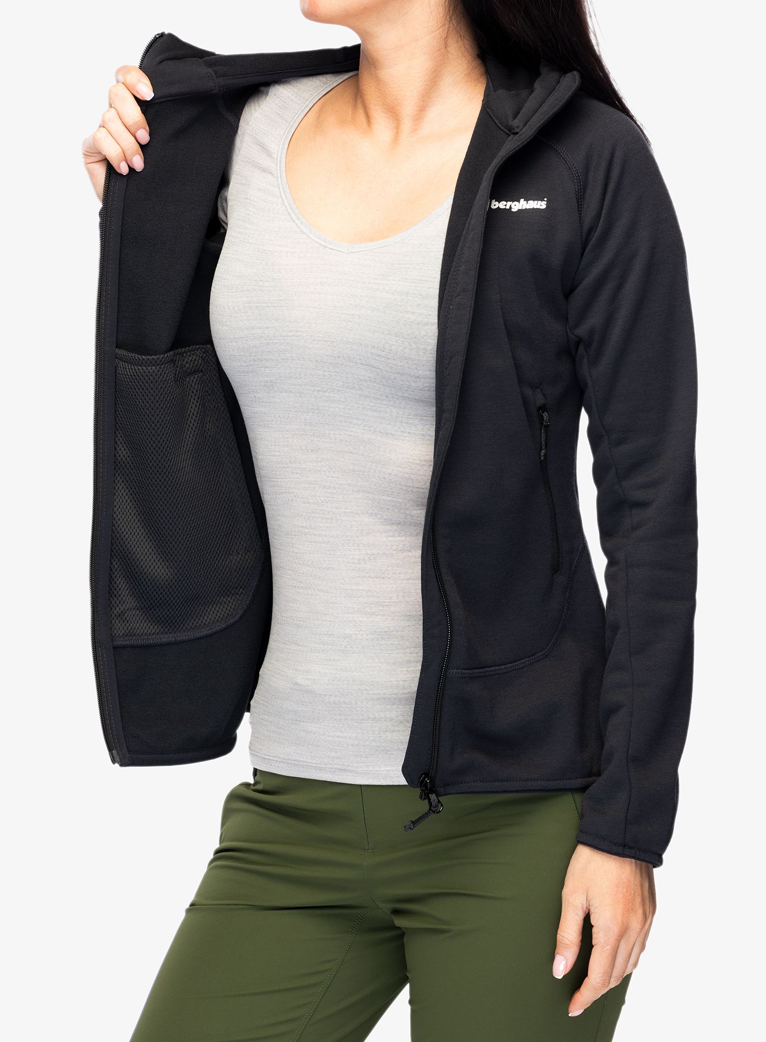 Fleece mikina dámská Berghaus Heuberg Hoody - jet black/grey pinstripe marl