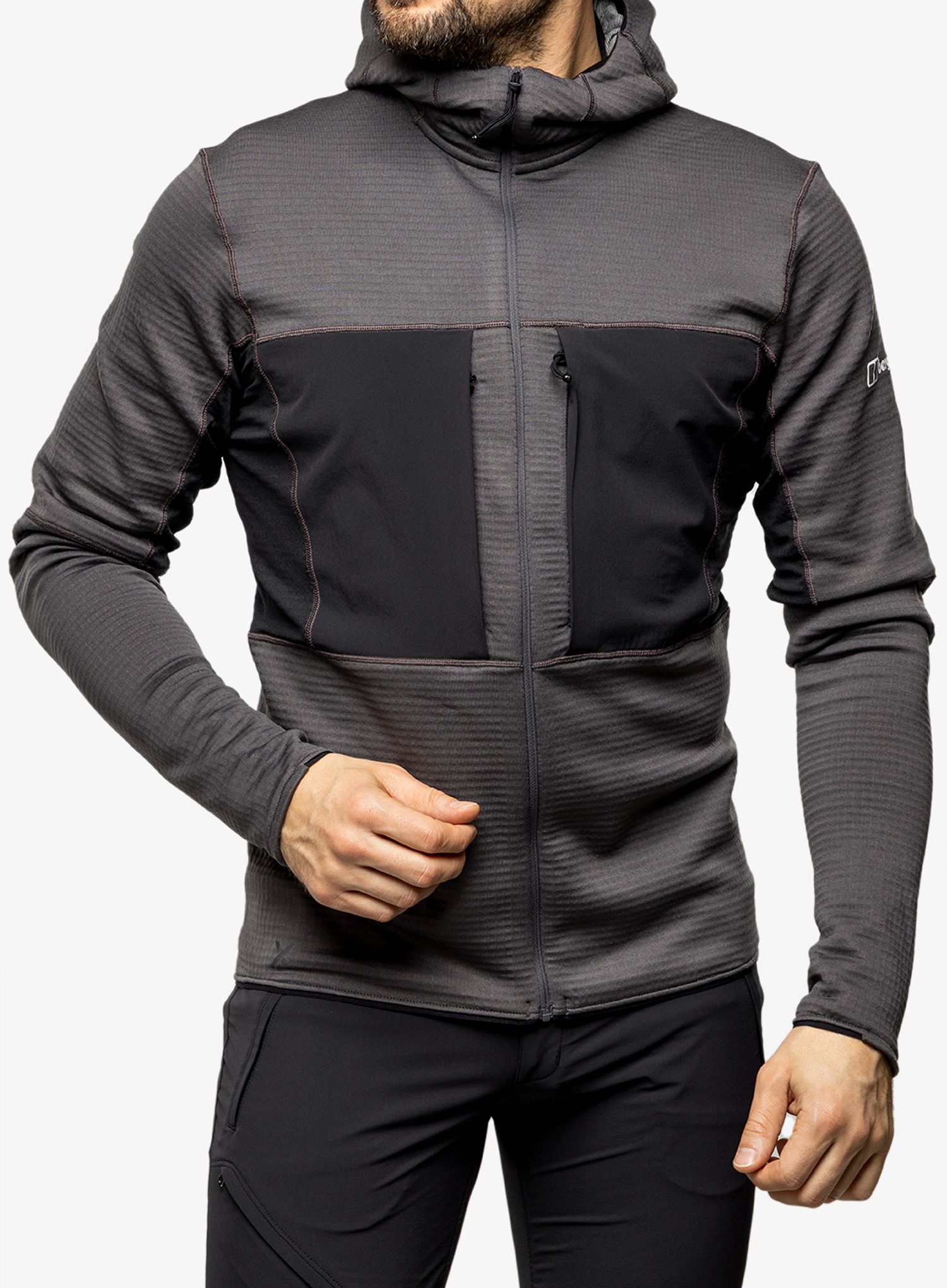 Fleece mikina pánská Berghaus MTN Guide MW Hoody- grey pinstripe/jet black