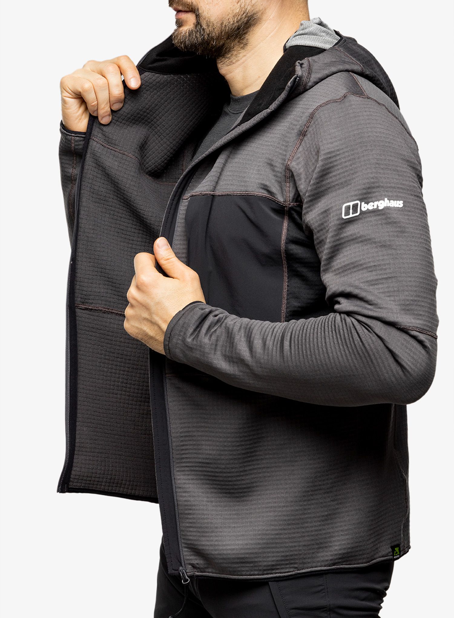 Fleece mikina pánská Berghaus MTN Guide MW Hoody- grey pinstripe/jet black