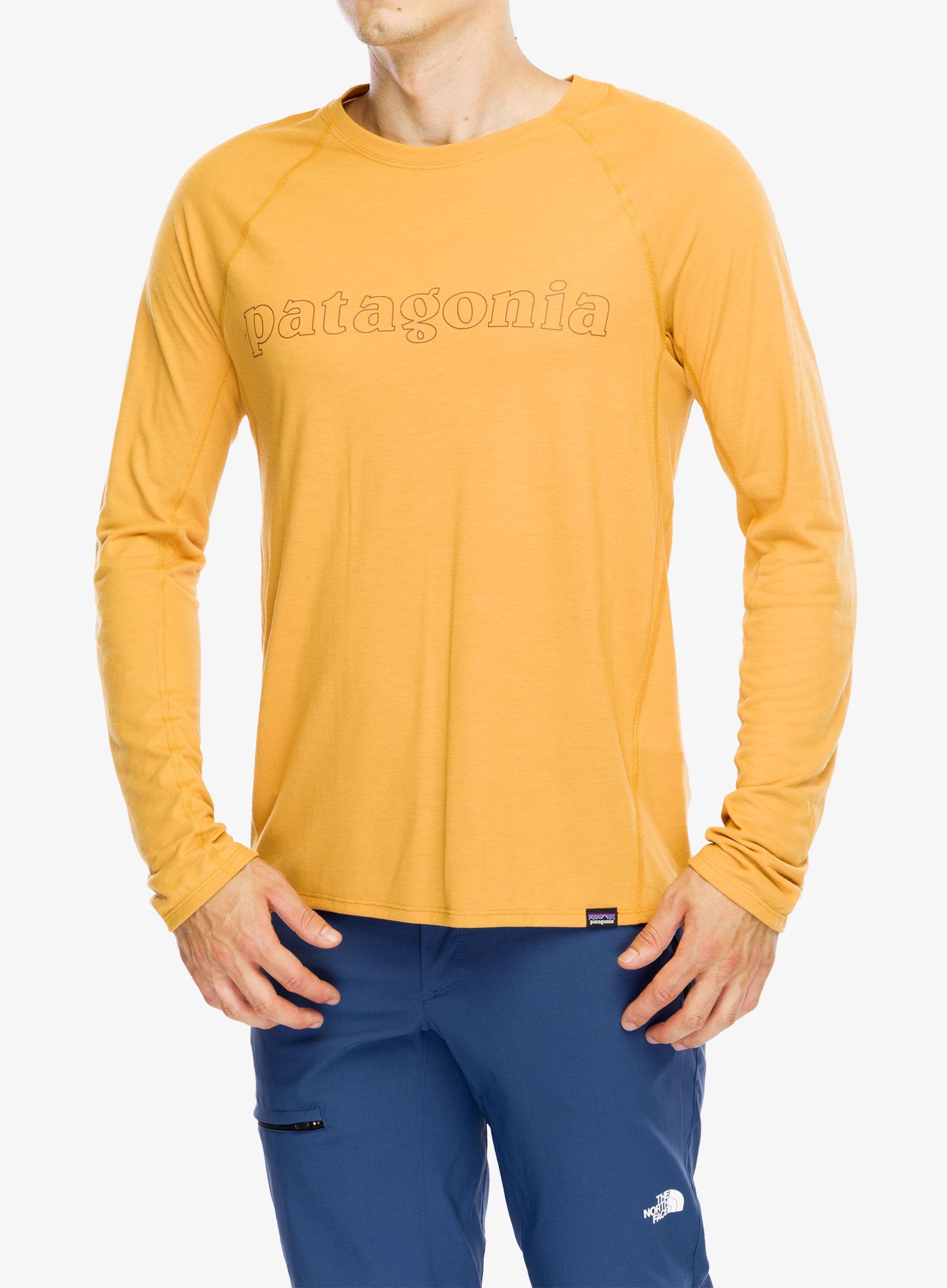 Mikina bez kapuce Patagonia L/S Cap Cool Trail Graphic Shirt - outline text golden