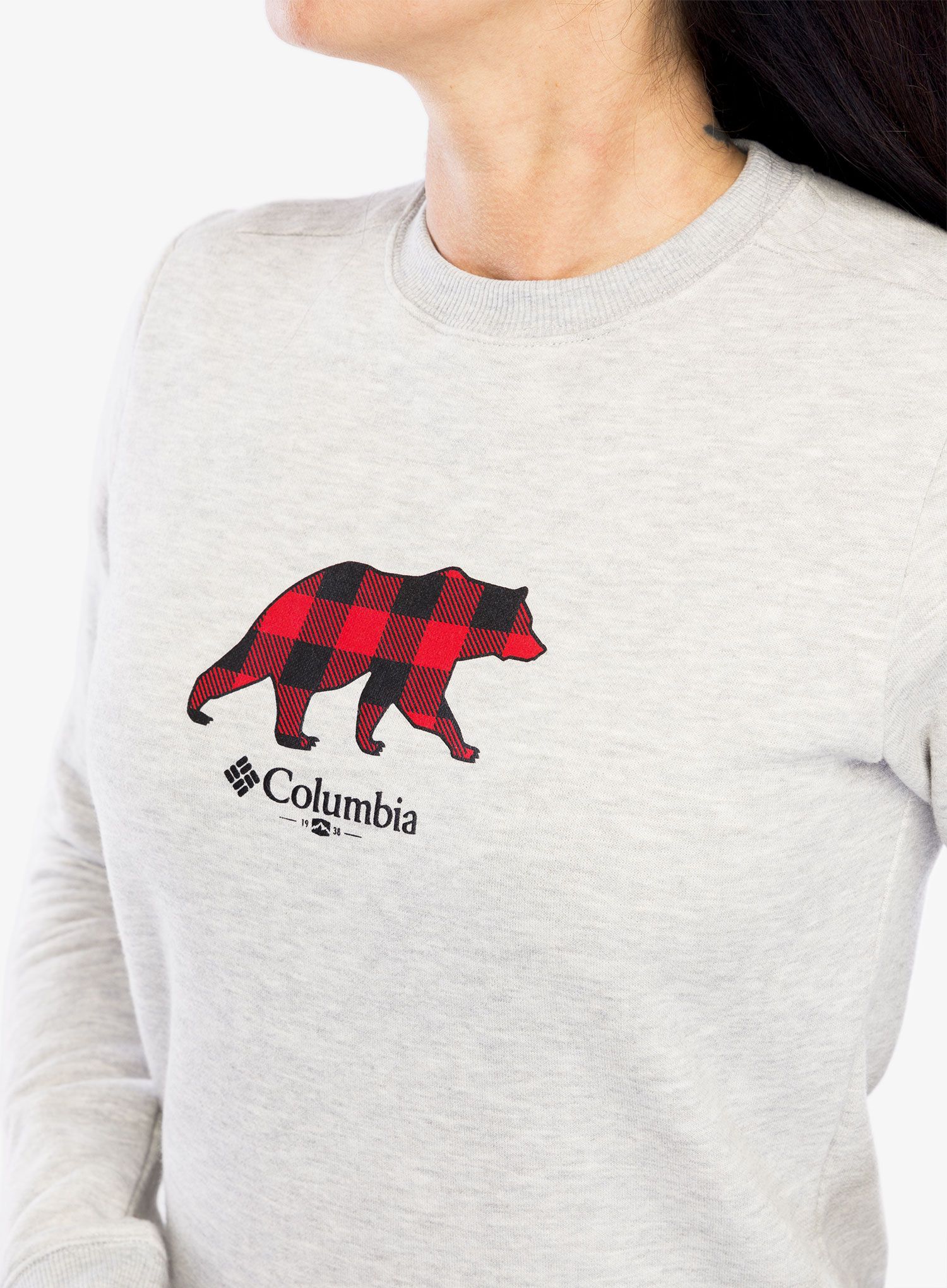 Mikina dámská bez kapuce Columbia Hart Mountain II Graphic Crew - light grey heater/bearly plaid