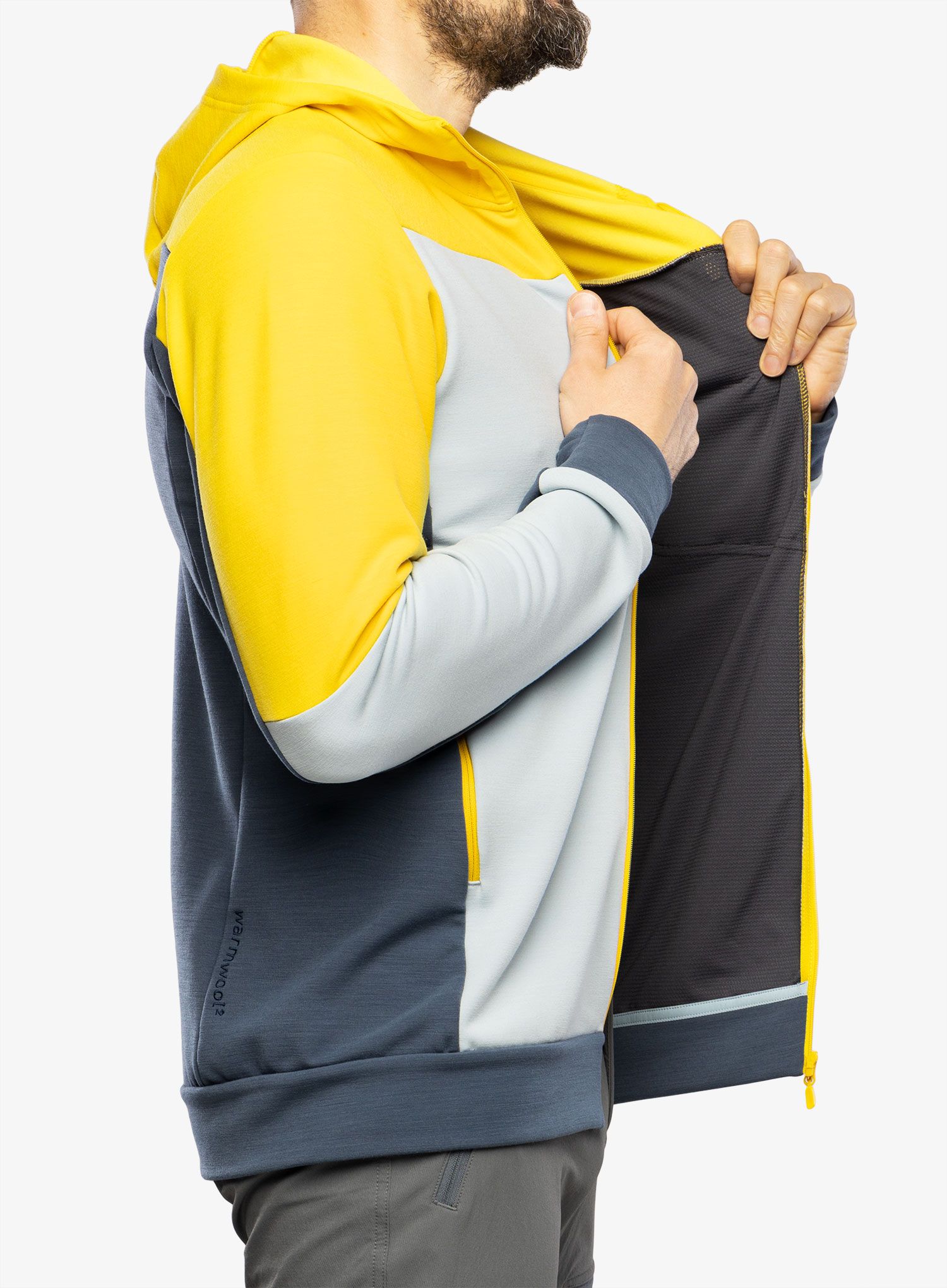 Pánská mikina Norrona Falketind Warmwool2 Stretch Zip Hood - sulphur/blue fog