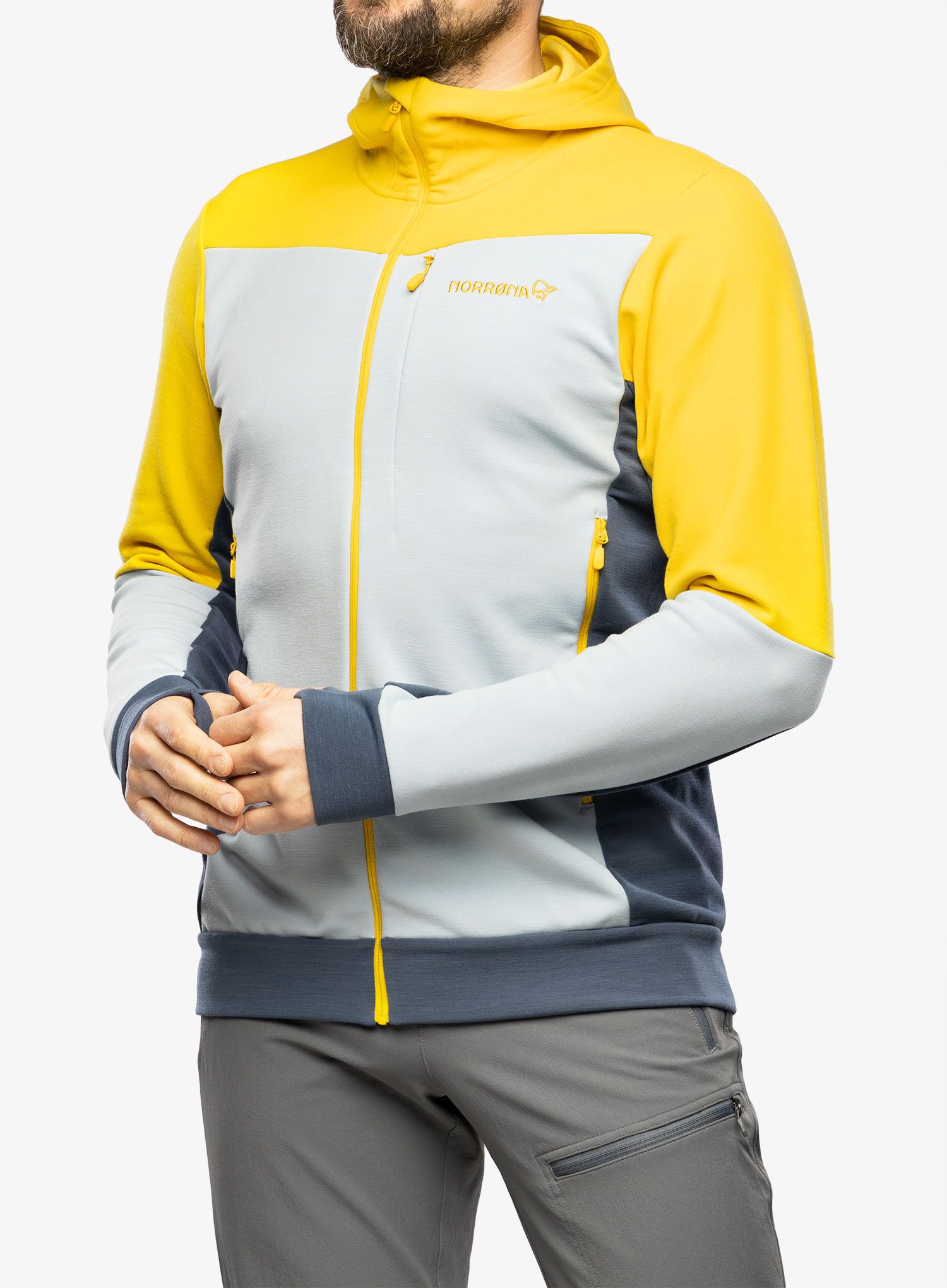 Pánská mikina Norrona Falketind Warmwool2 Stretch Zip Hood - sulphur/blue fog