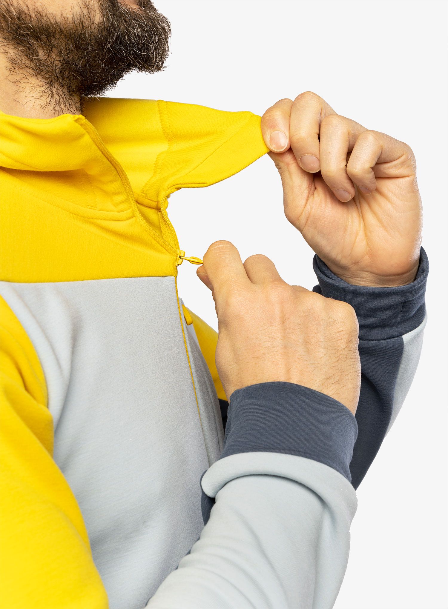 Pánská mikina Norrona Falketind Warmwool2 Stretch Zip Hood - sulphur/blue fog