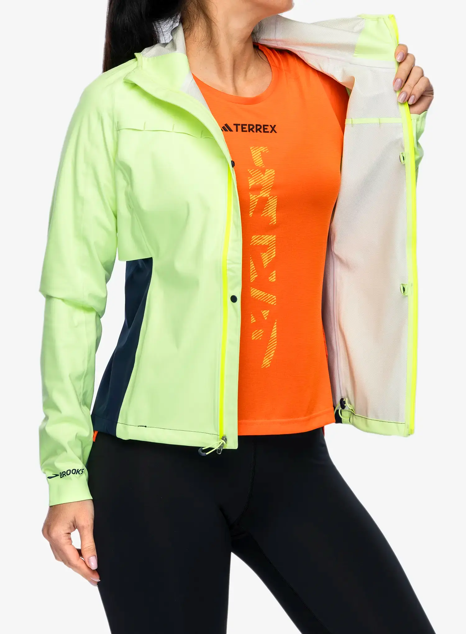 Bunda na běhání dámská Brooks High Point Waterproof Jacket - lime/navy