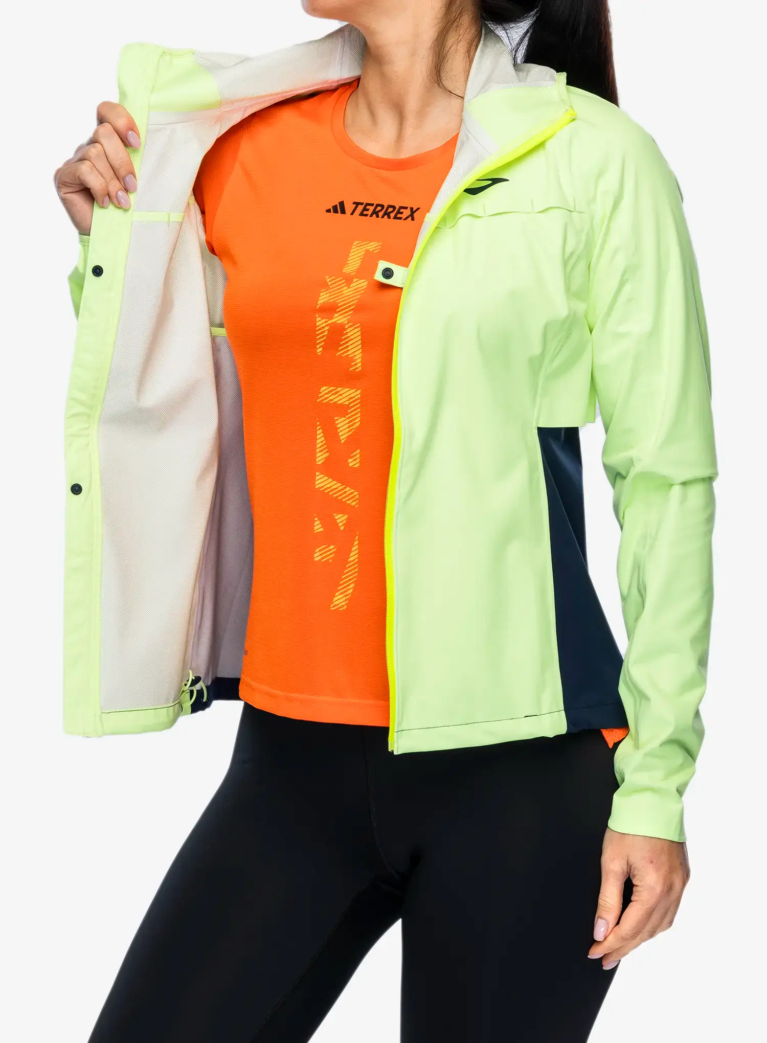 Bunda na běhání dámská Brooks High Point Waterproof Jacket - lime/navy
