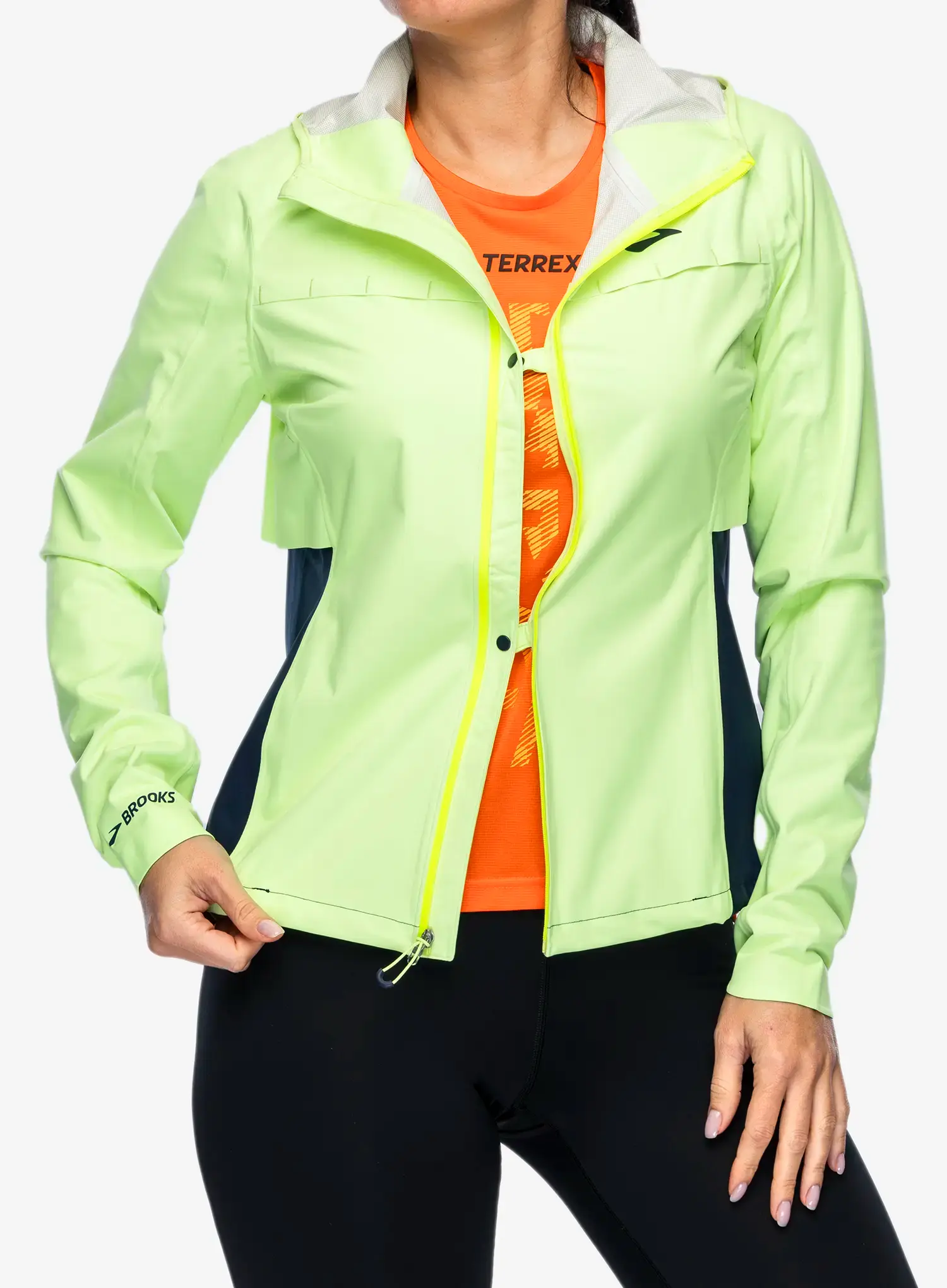 Bunda na běhání dámská Brooks High Point Waterproof Jacket - lime/navy