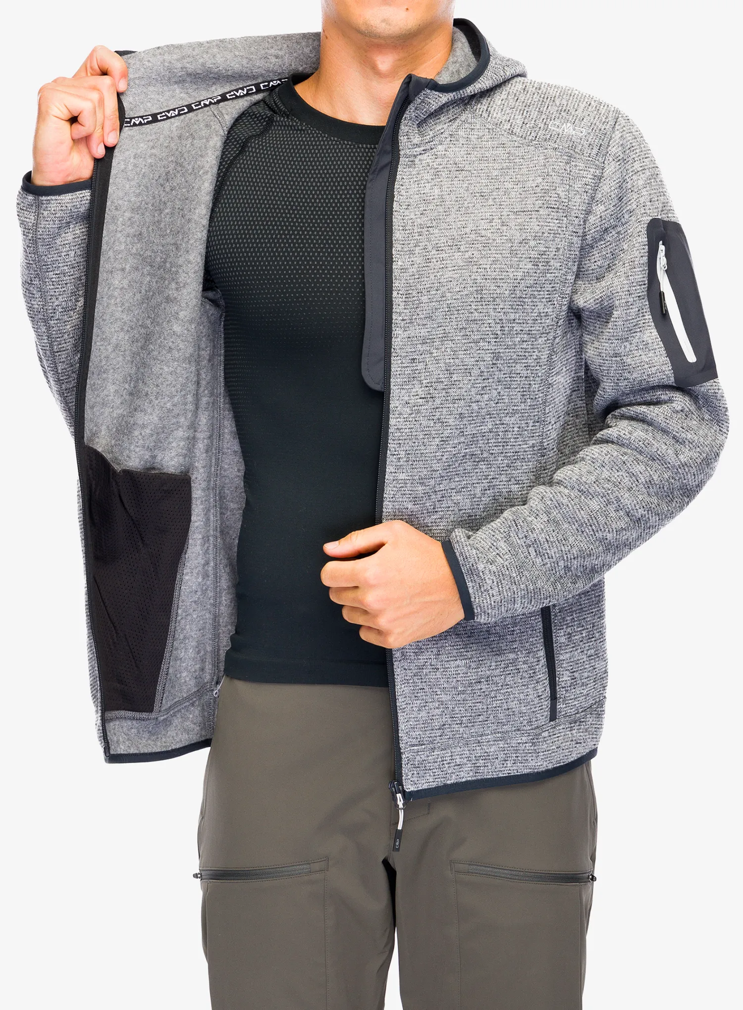 Fleecová bunda CMP Borgis Fix Hood Jacket - ice/titanio/nero