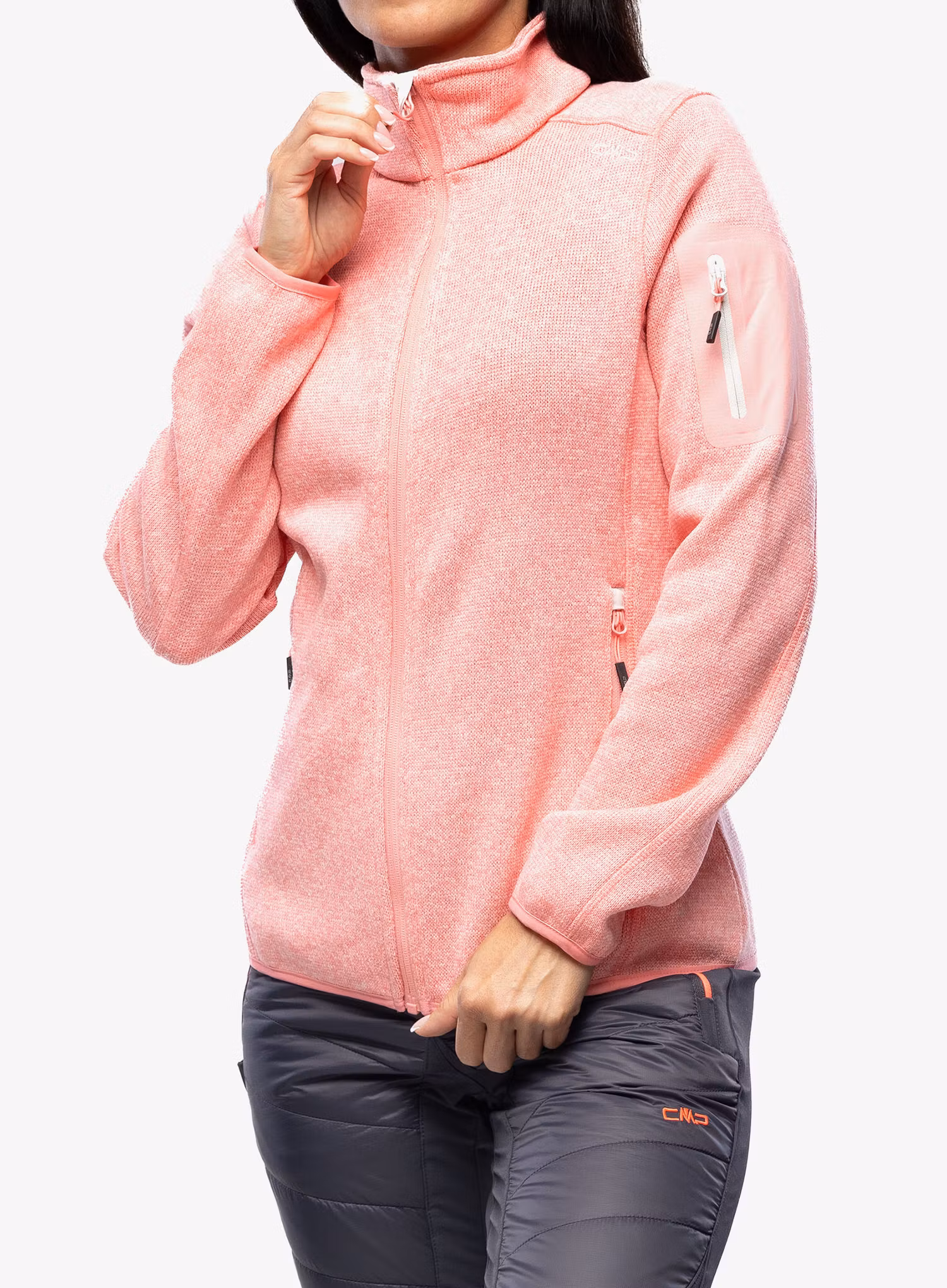 Fleece mikina dámská CMP Haze Jacket Knitted - pesca/gesso