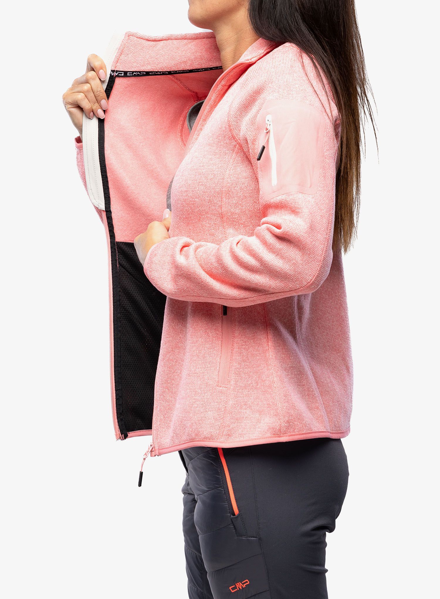 Fleece mikina dámská CMP Haze Jacket Knitted - pesca/gesso