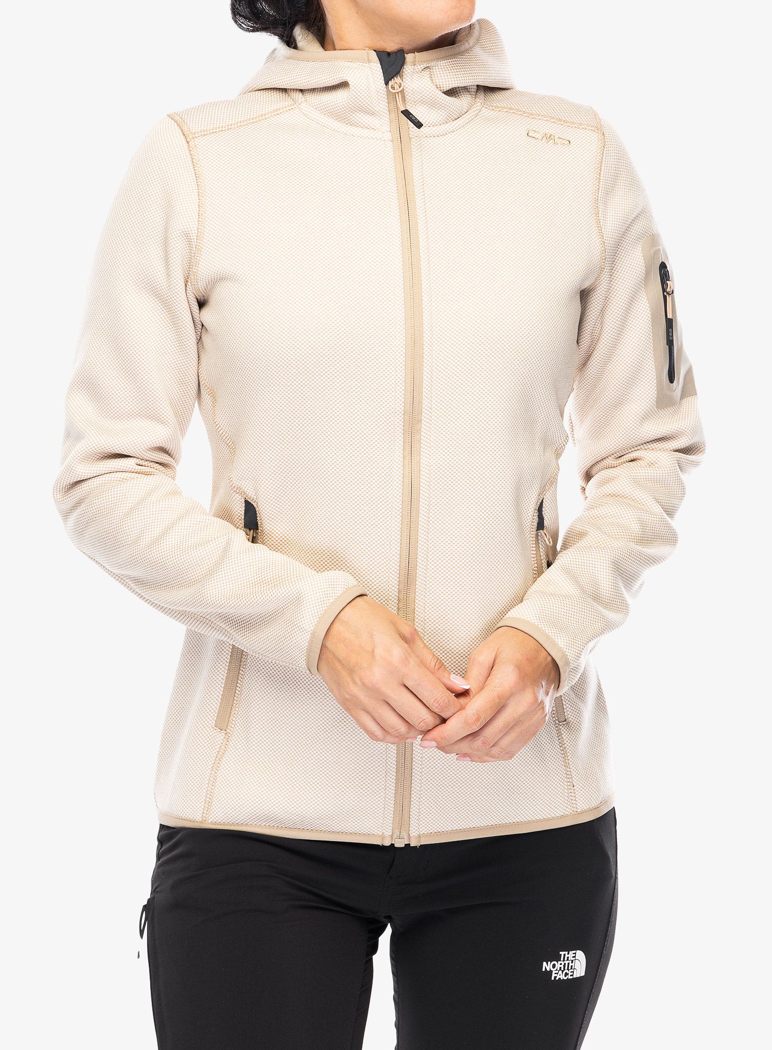 Fleecová mikina dámská CMP Londra Fix Hood Jacket Knitted - b.cogesso/sesamo