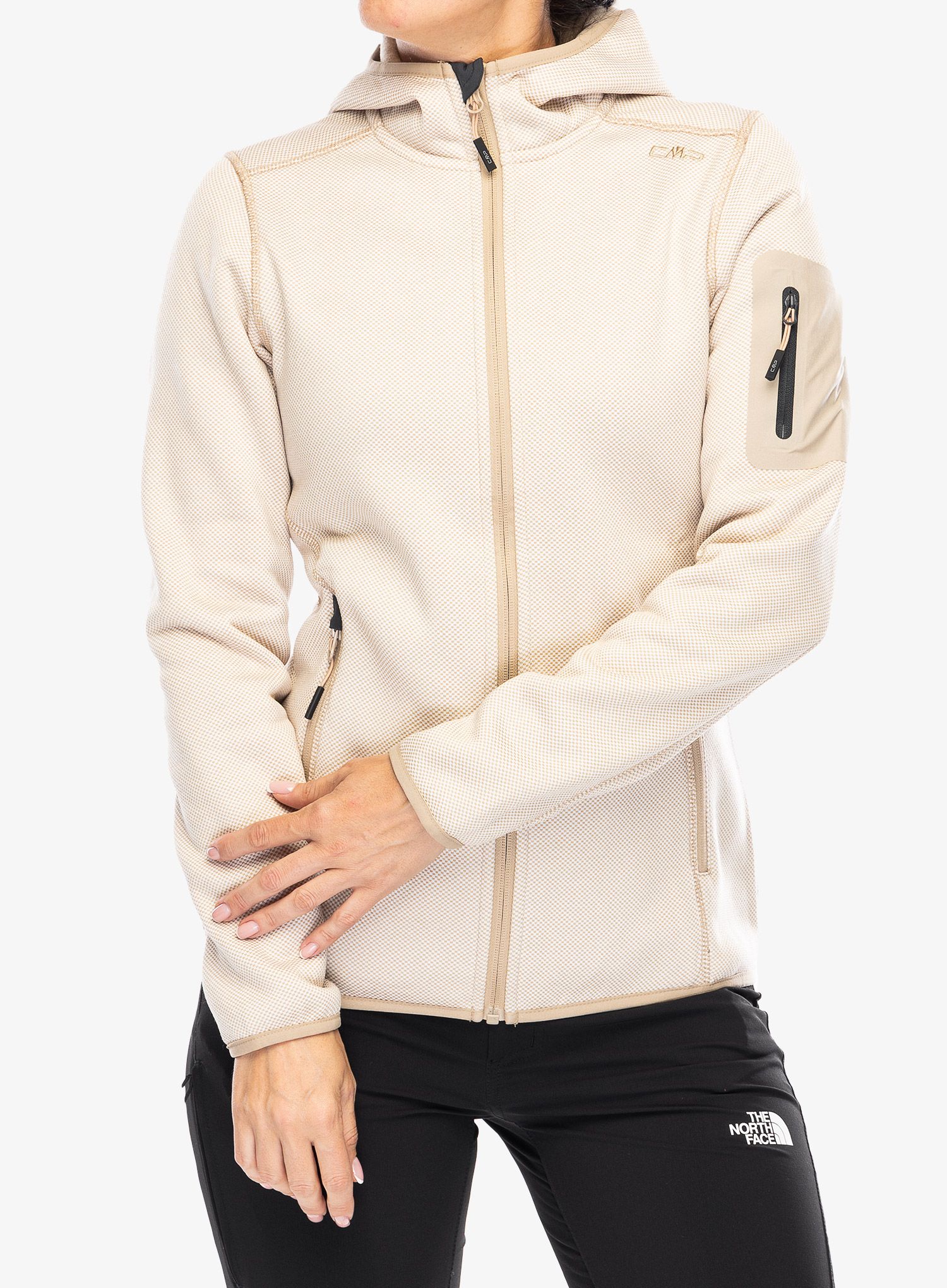 Fleecová mikina dámská CMP Londra Fix Hood Jacket Knitted - b.cogesso/sesamo
