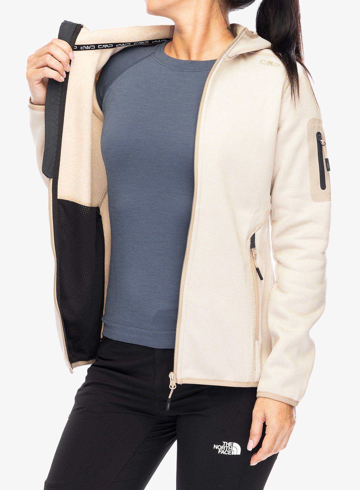 Fleecová mikina dámská CMP Londra Fix Hood Jacket Knitted - b.cogesso/sesamo