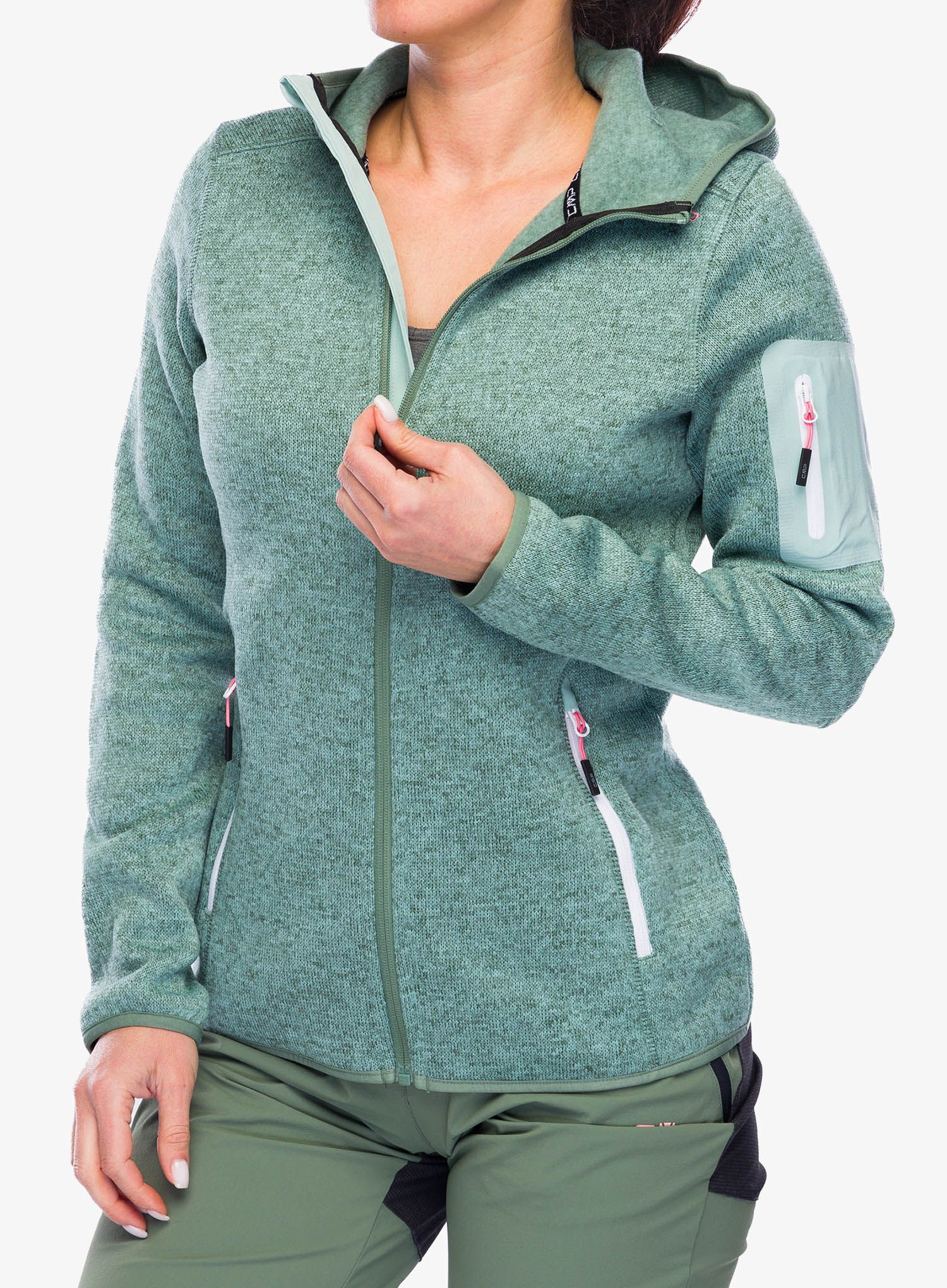 Fleecová mikina dámská CMP Londra Fix Hood Jacket Knitted - jade/salvia