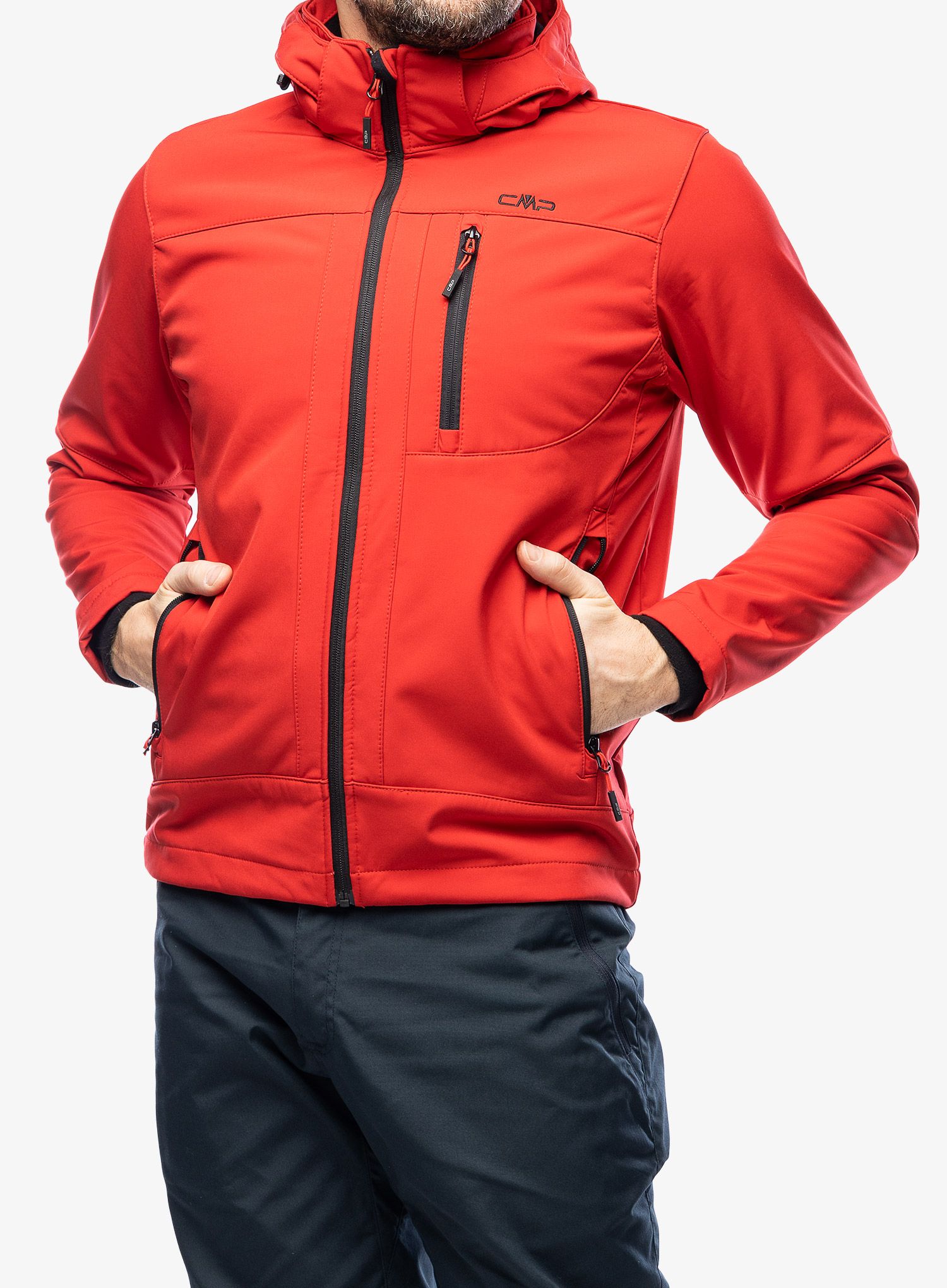 Softshellová bunda CMP Vivo Jacket Zip Hood - ferrari/nero