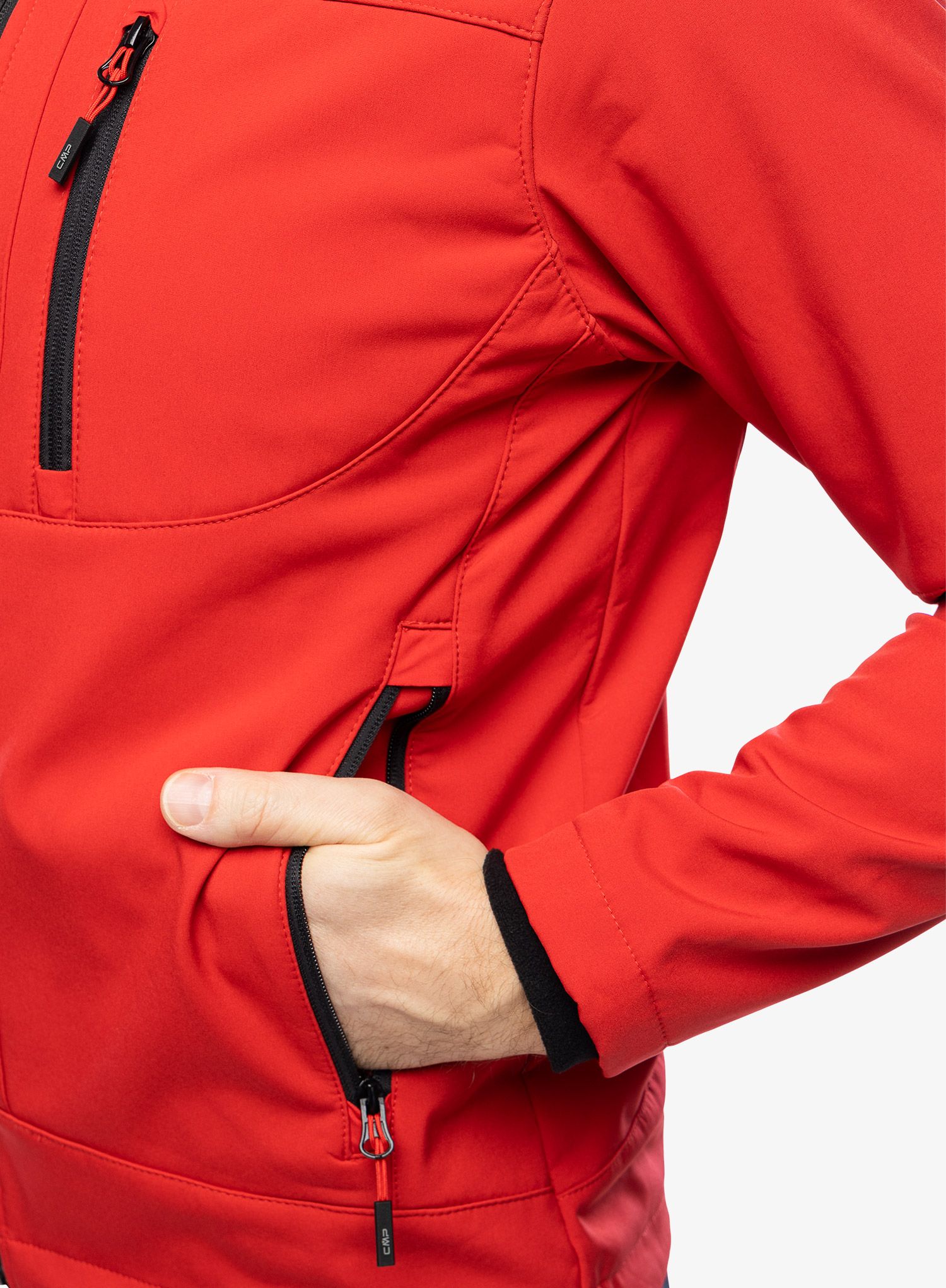 Softshellová bunda CMP Vivo Jacket Zip Hood - ferrari/nero