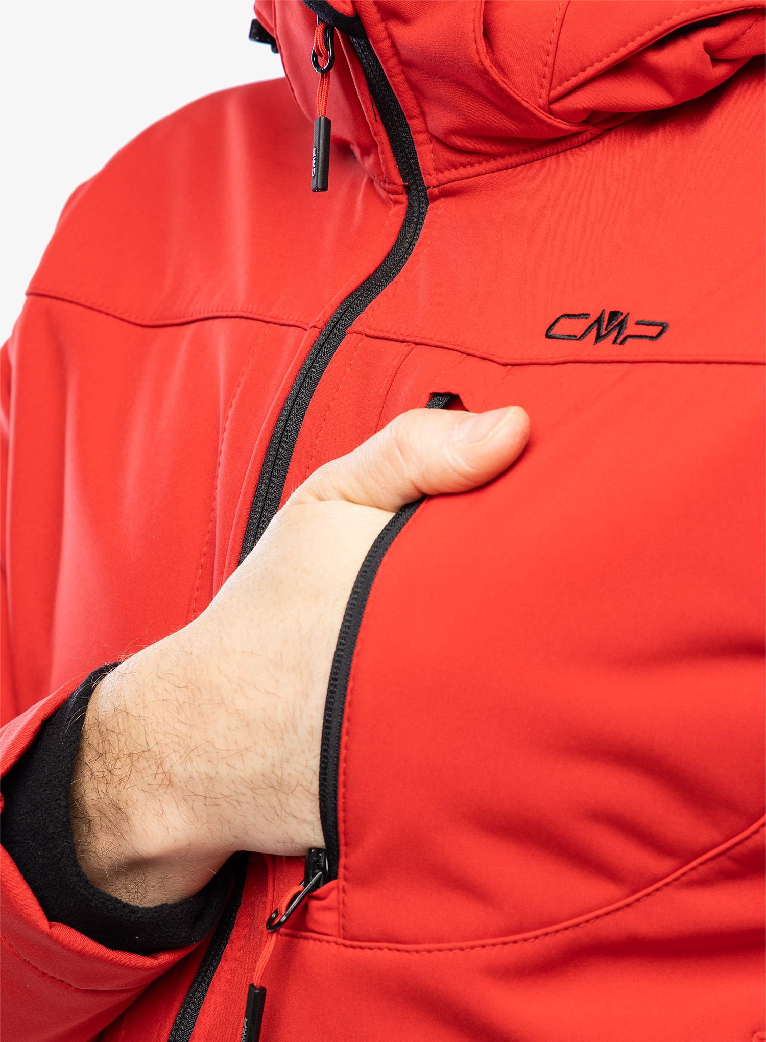 Softshellová bunda CMP Vivo Jacket Zip Hood - ferrari/nero