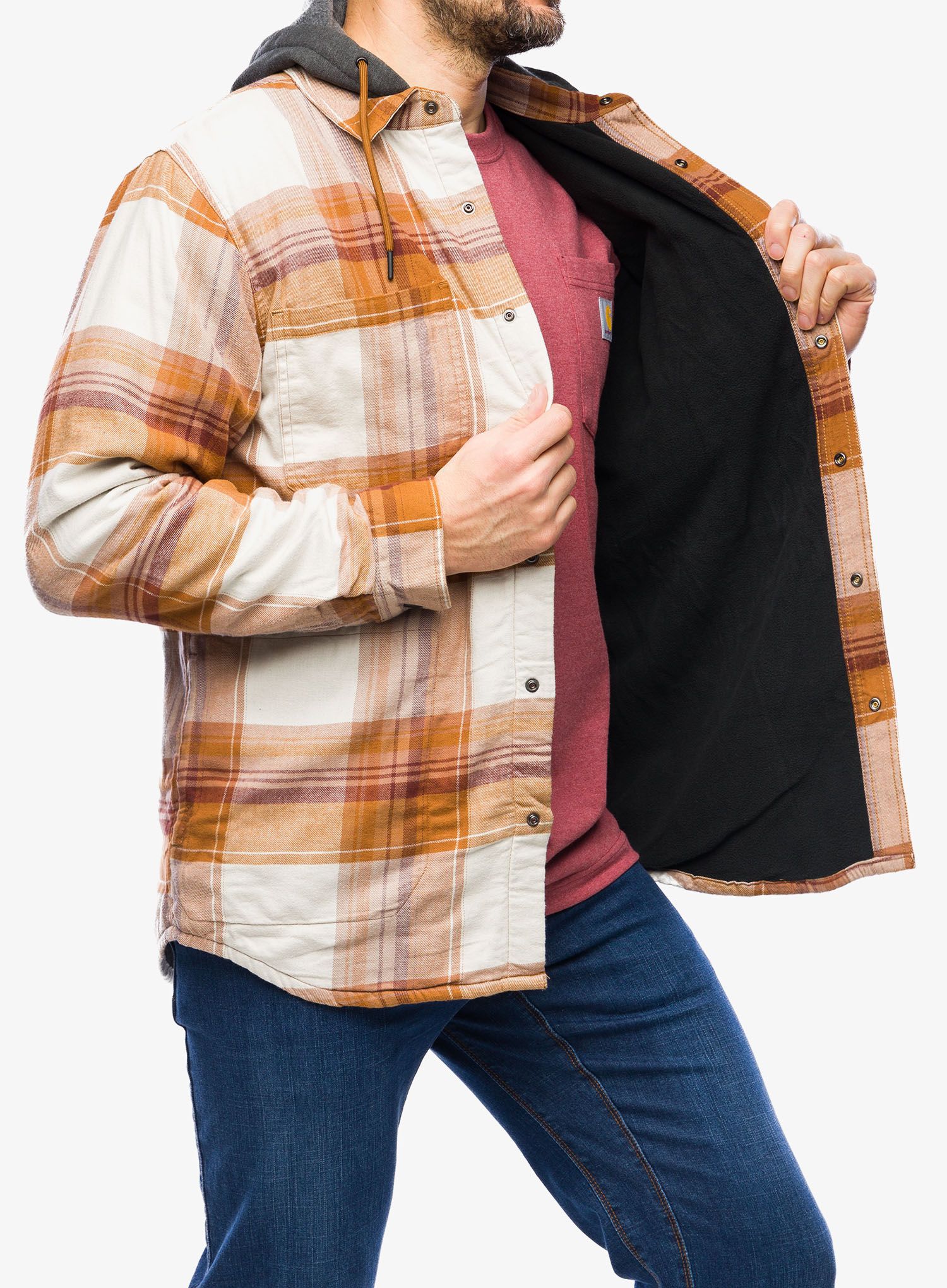 Turistická košile Carhartt Flannel Sherpa-Lined Hooded Shirt Jac - carhartt brown