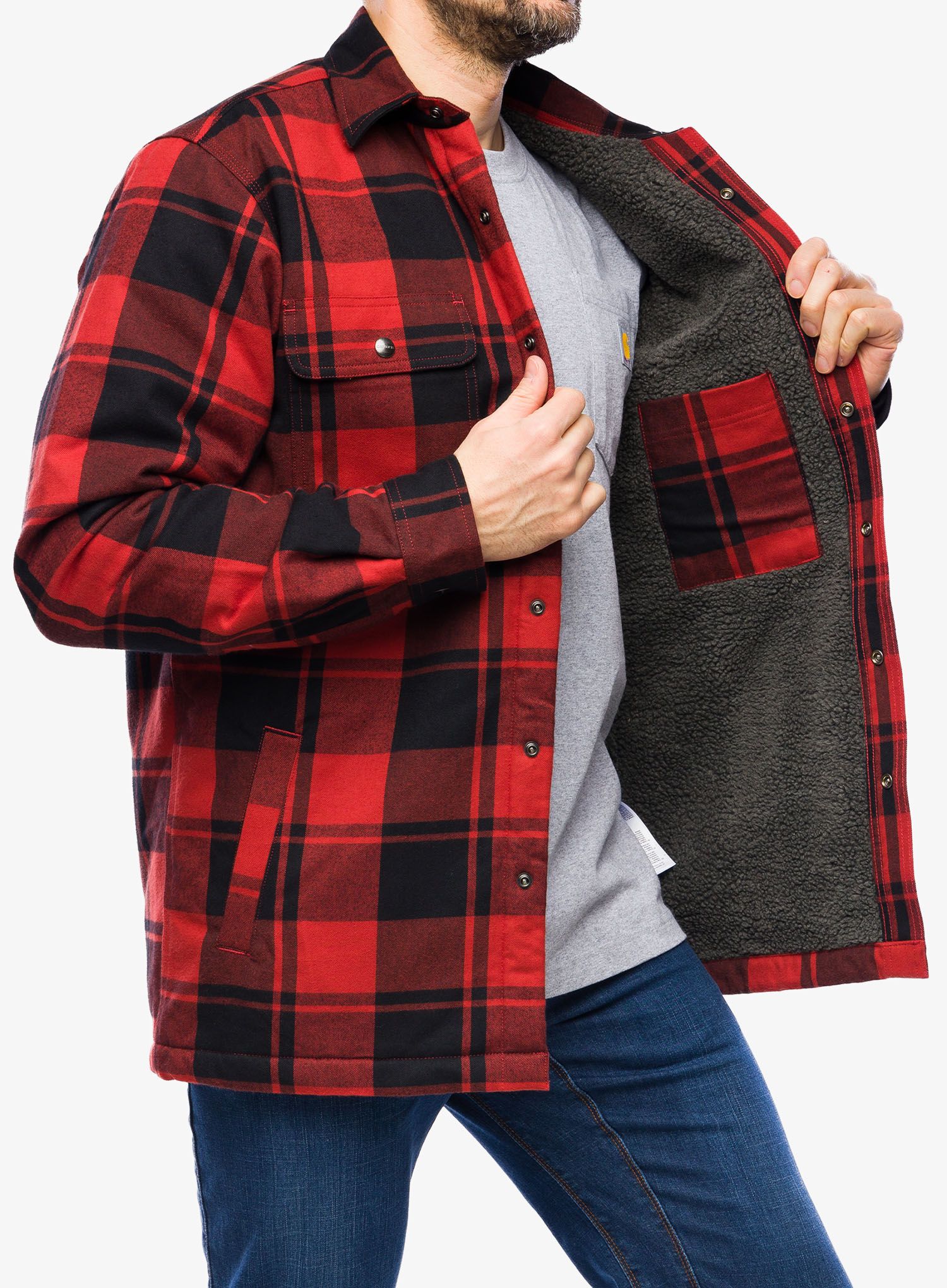Turistická košile Carhartt Flannel Sherpa-Lined Shirt Jac - red ochre
