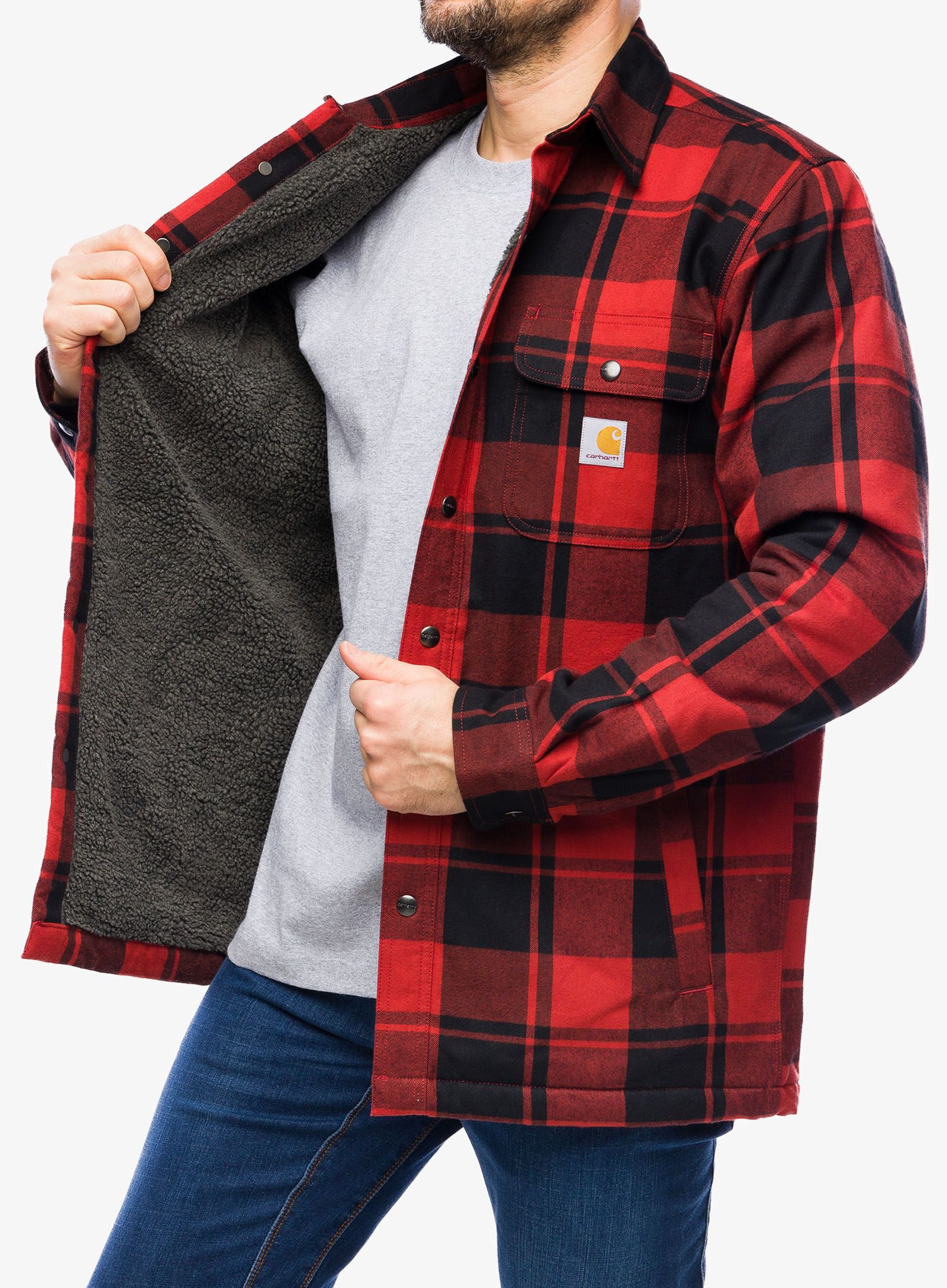 Turistická košile Carhartt Flannel Sherpa-Lined Shirt Jac - red ochre