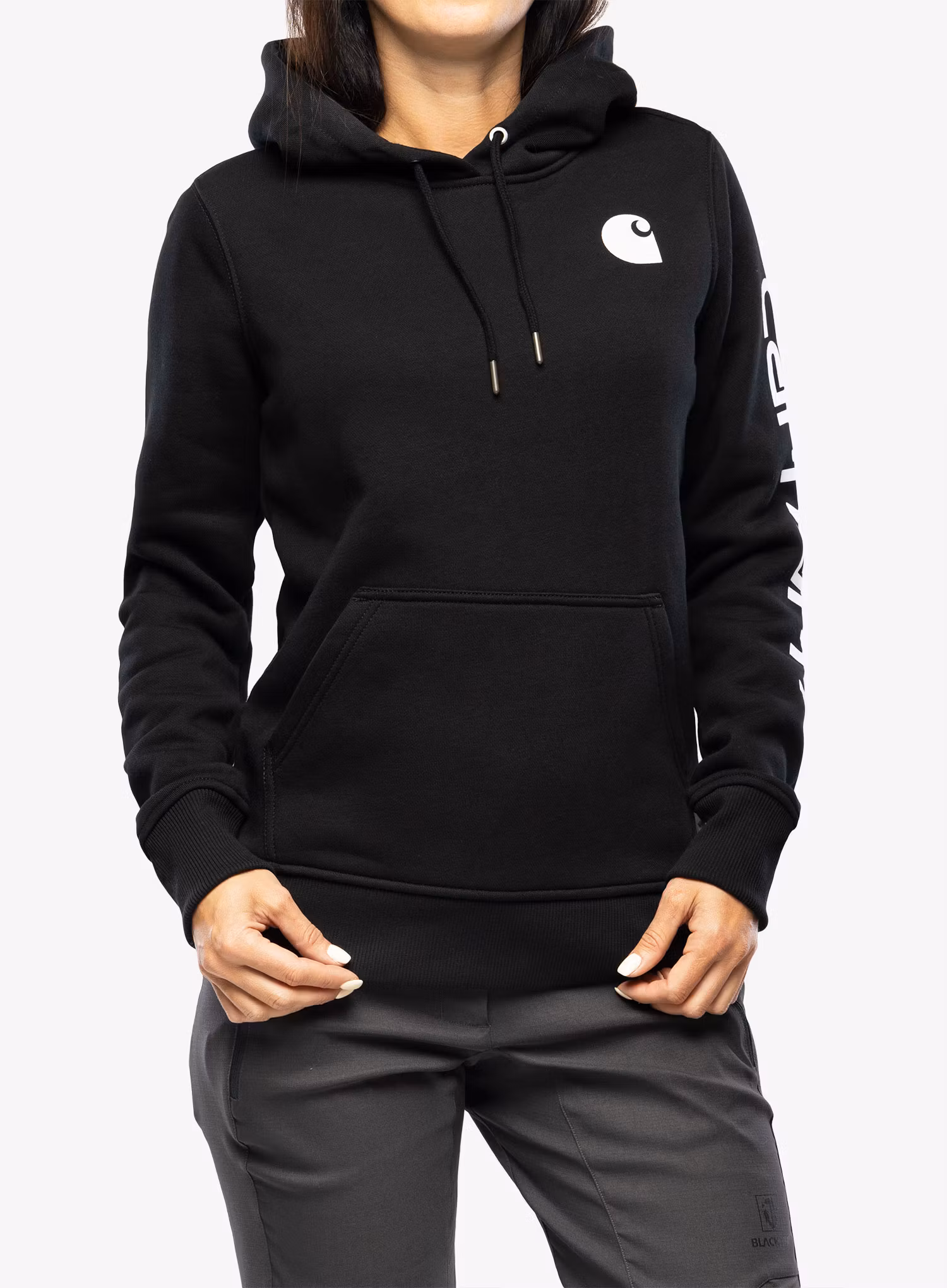 Dámská mikina s kapucí Carhartt Logo Sleeve Graphic Sweatshirt - black