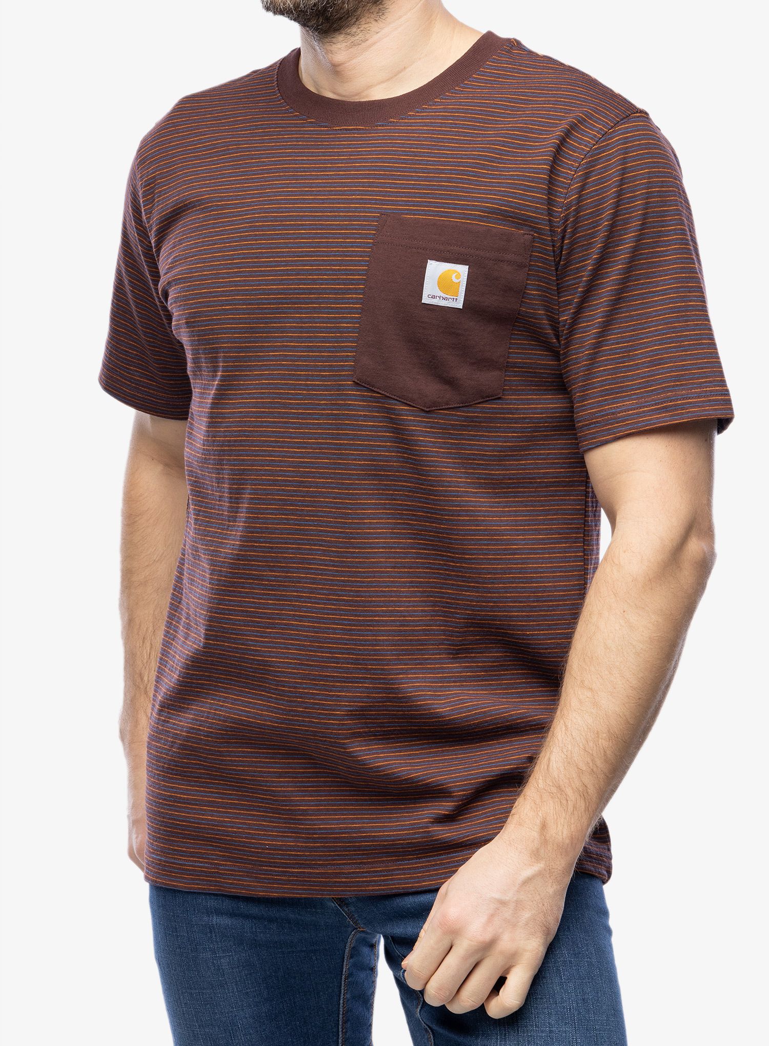 Bavlněné tričko Cartartt Relaxed S/S Pocket Stripe T-Shirt - port stripe