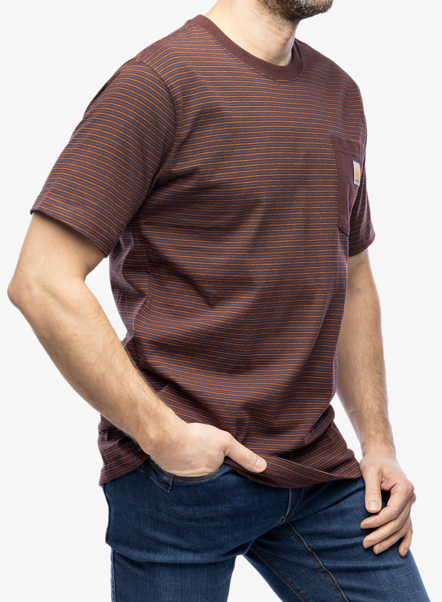 Bavlněné tričko Cartartt Relaxed S/S Pocket Stripe T-Shirt - port stripe