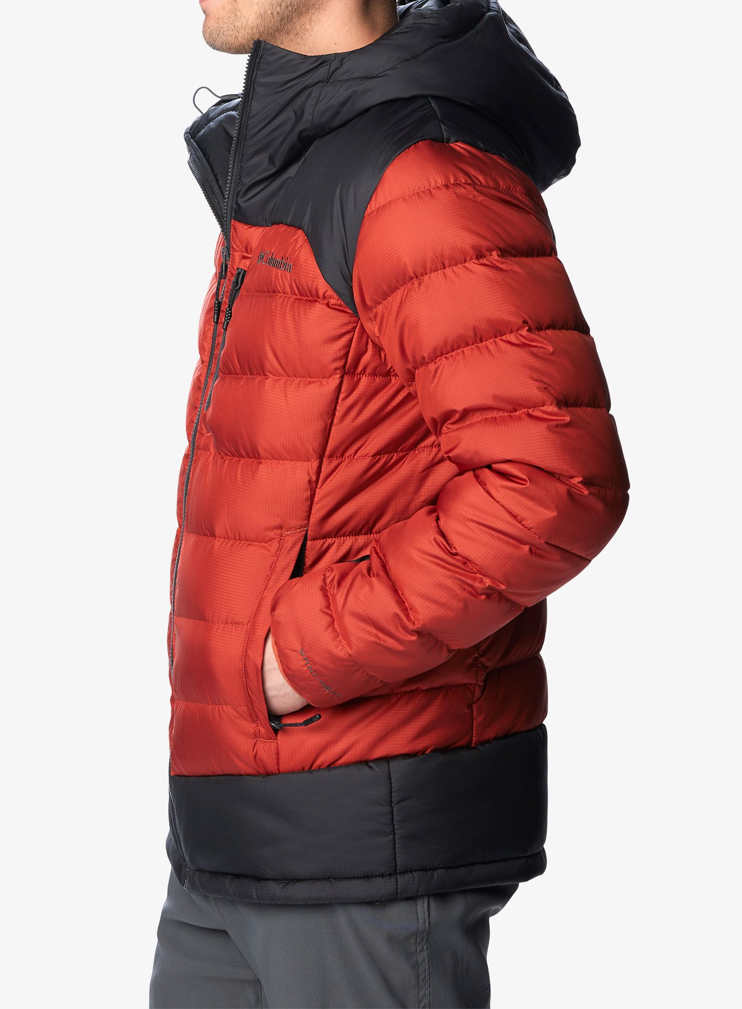 Péřová bunda pánská Columbia Autumn Park Down Hooded Jacket - warp red/shark