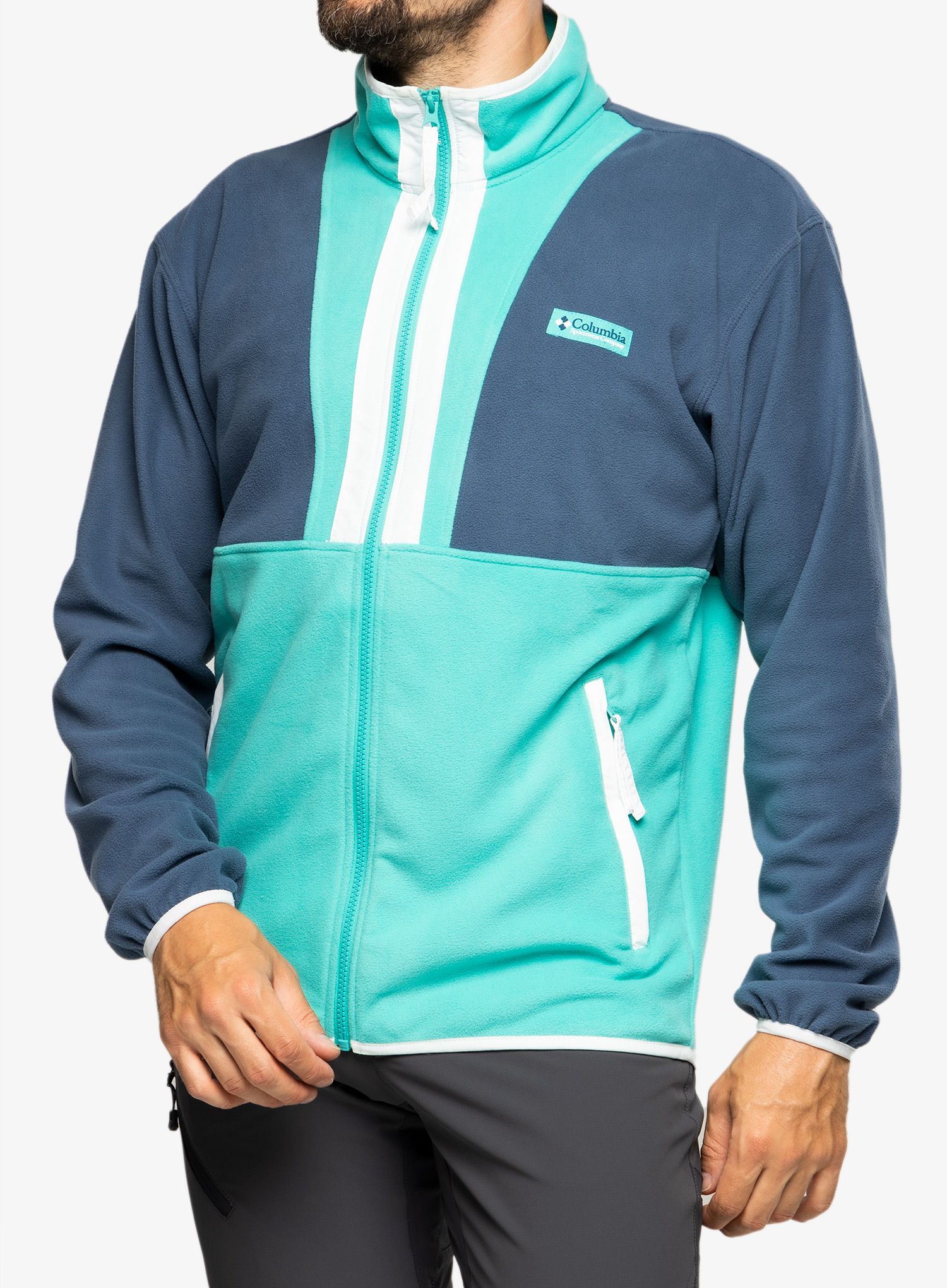 Fleece mikina pánská Columbia Back Bowl™ Fleece Lightweight - dark mountain/bright aqua/wht