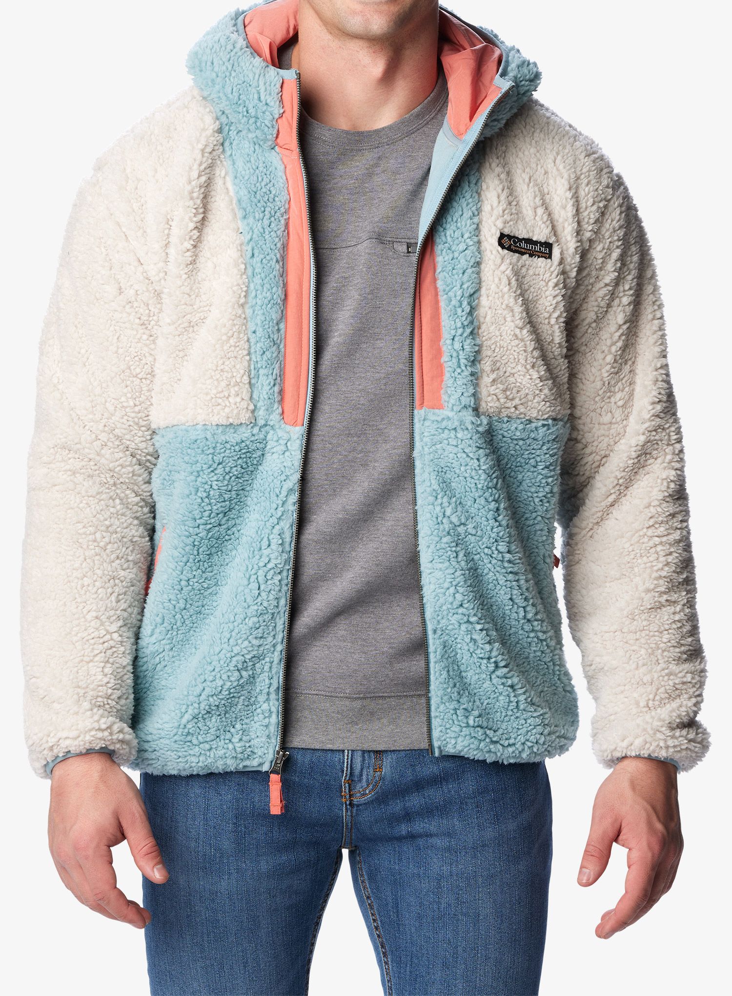 Fleecová bunda Columbia Backbowl Sherpa Hoodie - dark stone/stone blue/peach