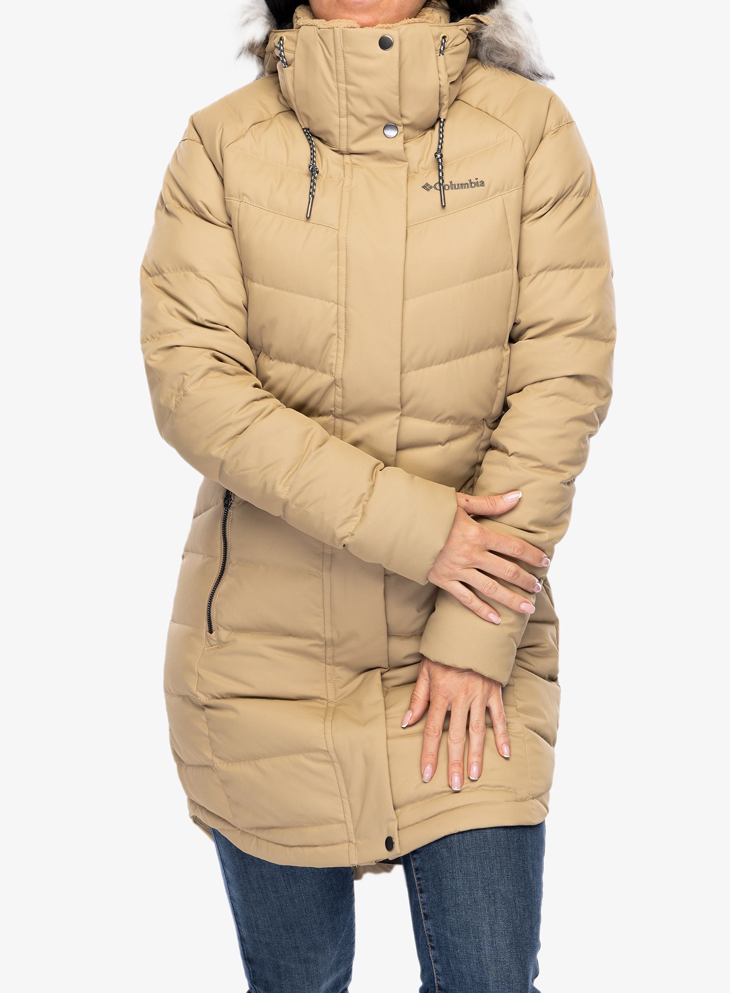 Dámský péřový kabát Columbia Belle Isle Mid Down Jacket - beach