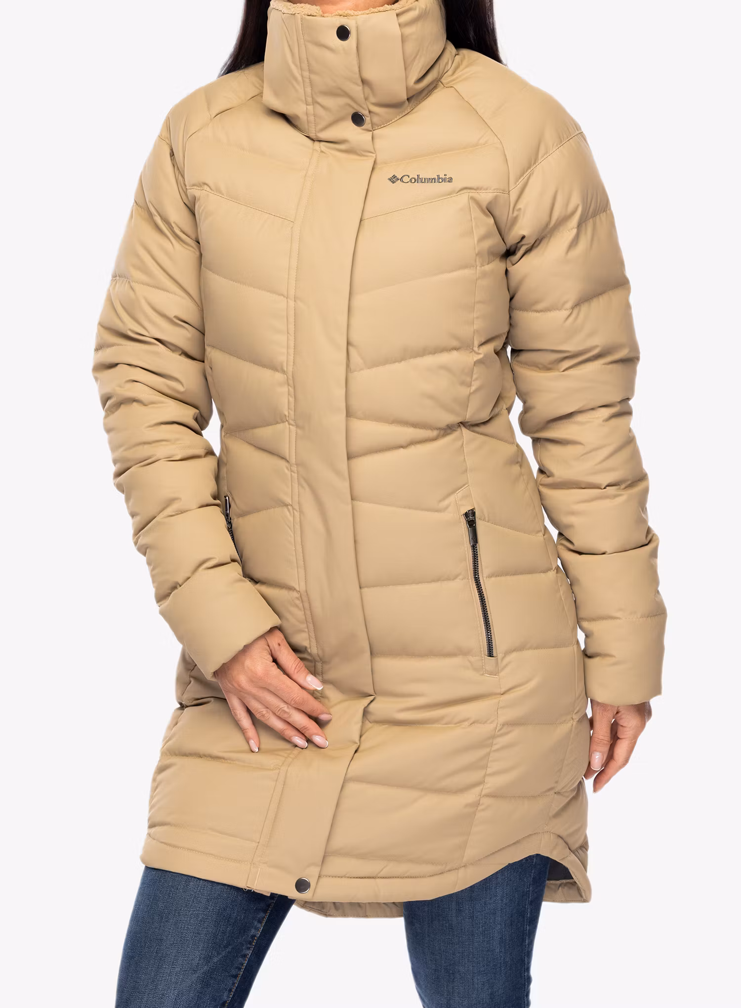 Dámský péřový kabát Columbia Belle Isle Mid Down Jacket - beach