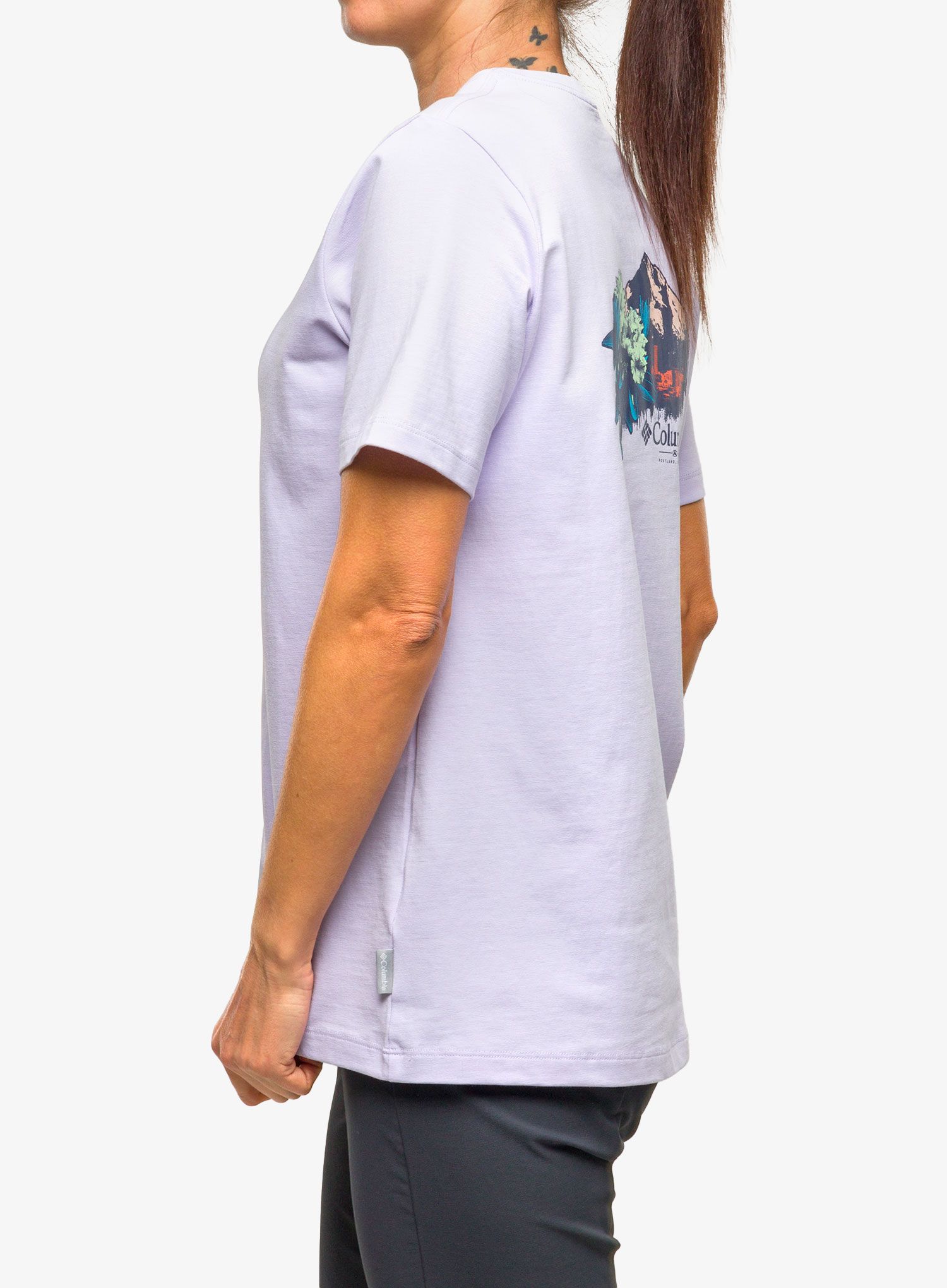 Bavlněné tričko dámské Columbia Boundless Beauty SS Tee - purple tint/rhodies PDX graph