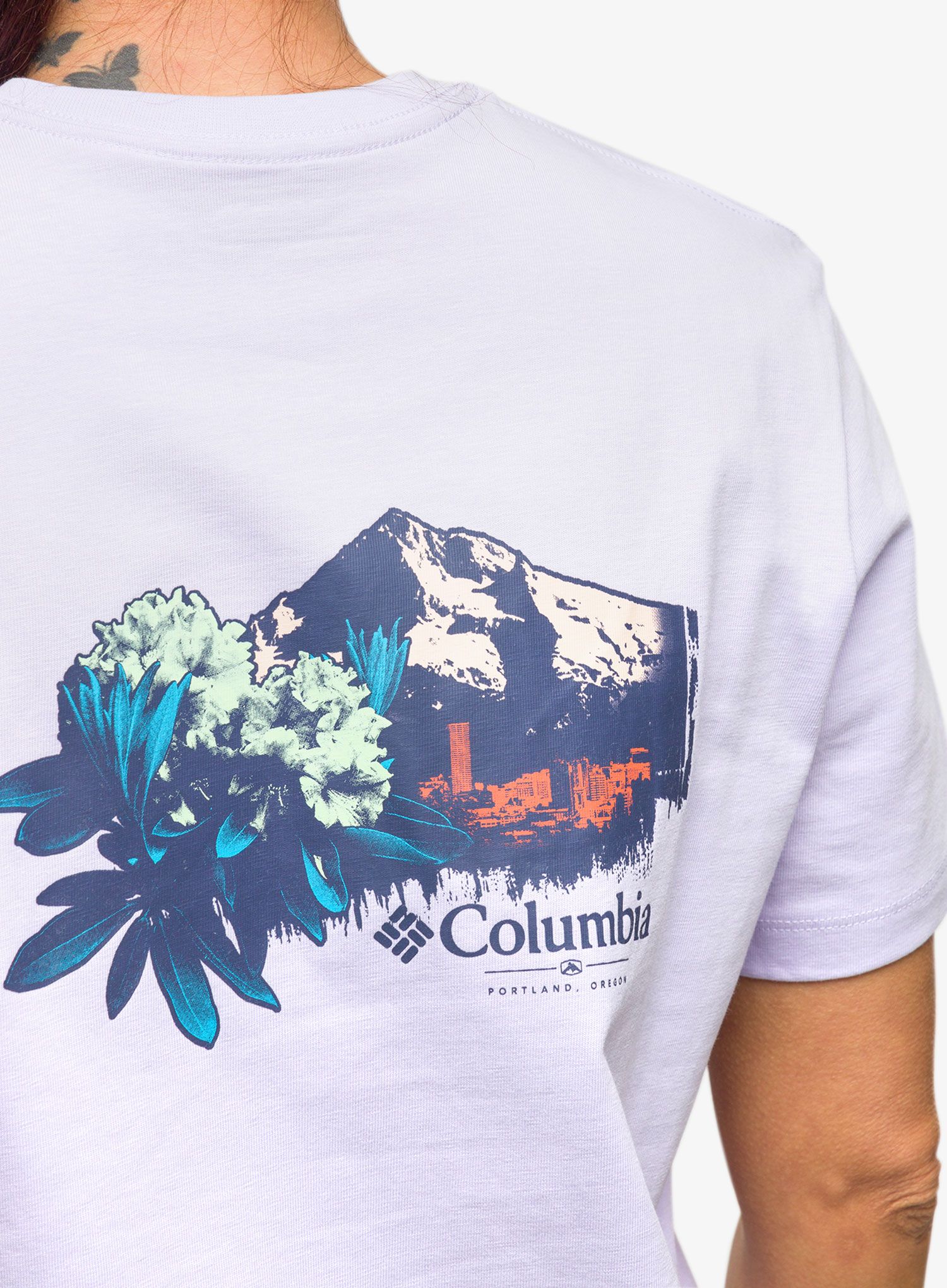 Bavlněné tričko dámské Columbia Boundless Beauty SS Tee - purple tint/rhodies PDX graph