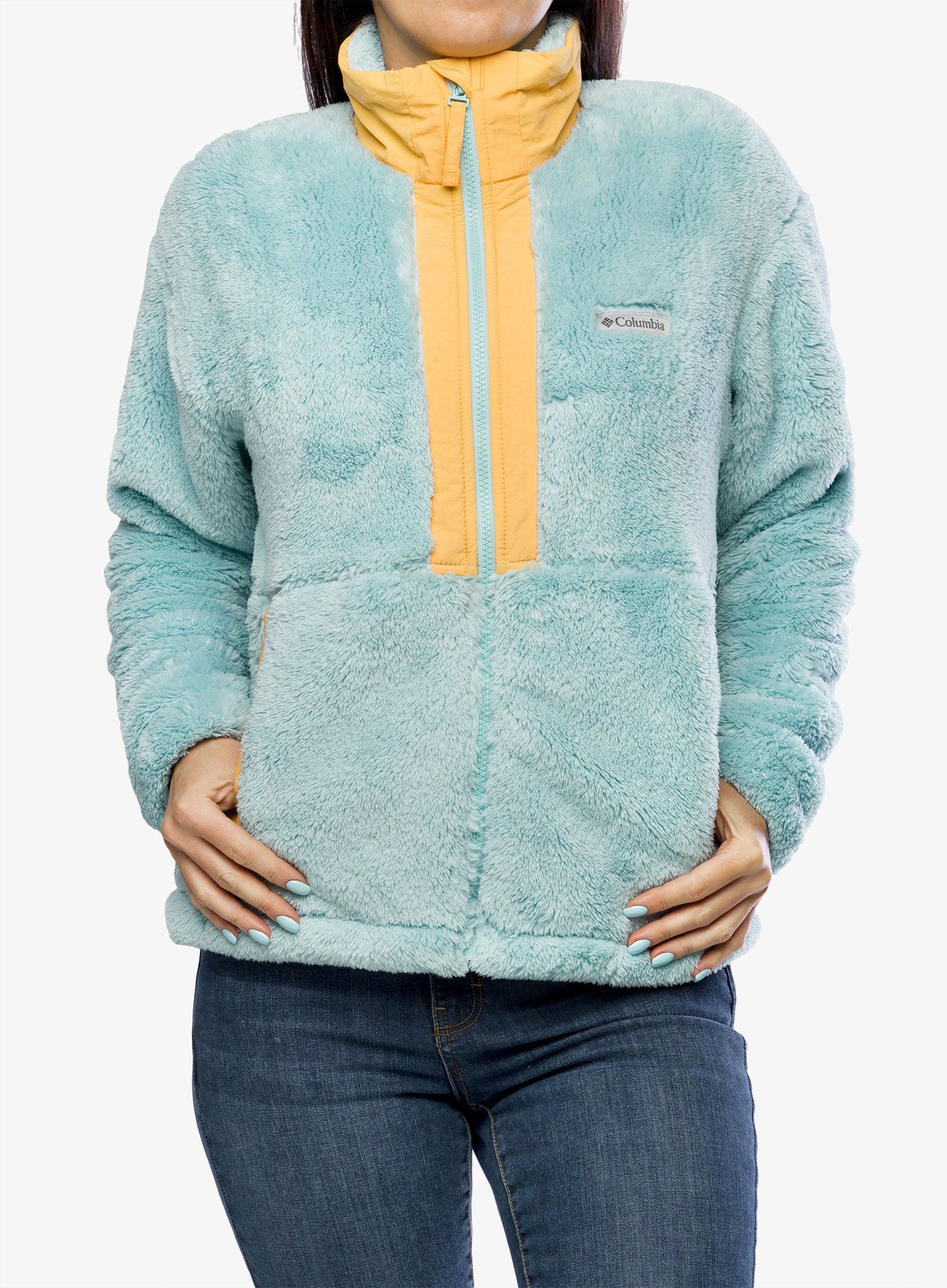 Fleecová mikina dámská Columbia Boundless Discovery Sherpa Full Zip - aqua haze/sunset peach