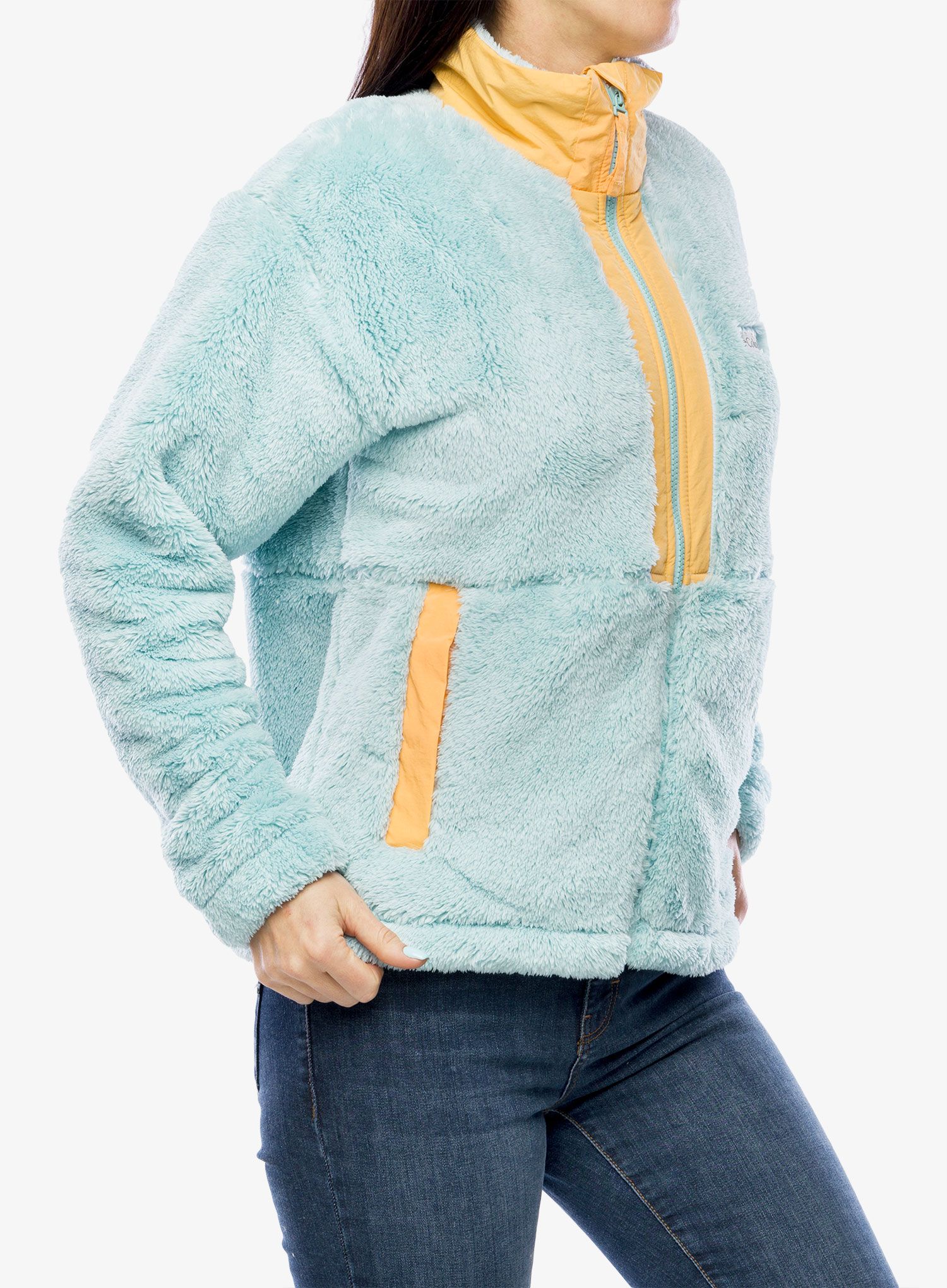 Fleecová mikina dámská Columbia Boundless Discovery Sherpa Full Zip - aqua haze/sunset peach