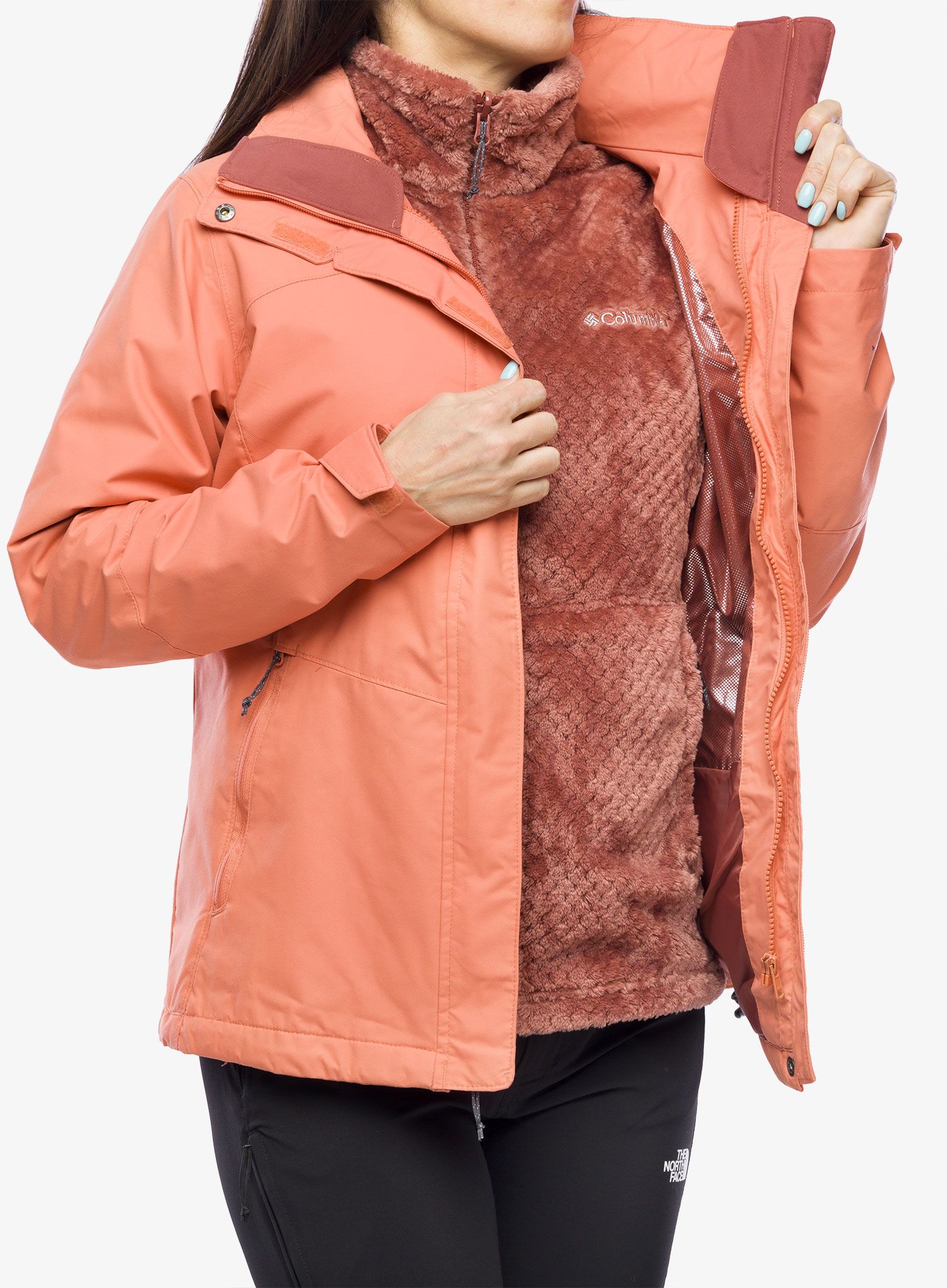 Bunda 3v1 dámská Columbia Bugaboo II Fleece Interchange Jacket - faded peach/beetroot lining