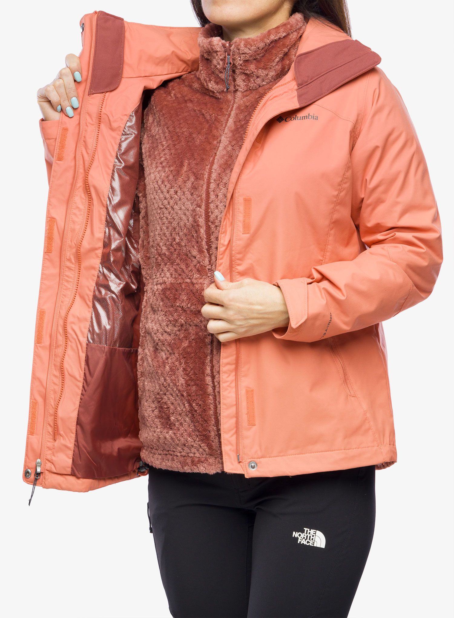 Bunda 3v1 dámská Columbia Bugaboo II Fleece Interchange Jacket - faded peach/beetroot lining