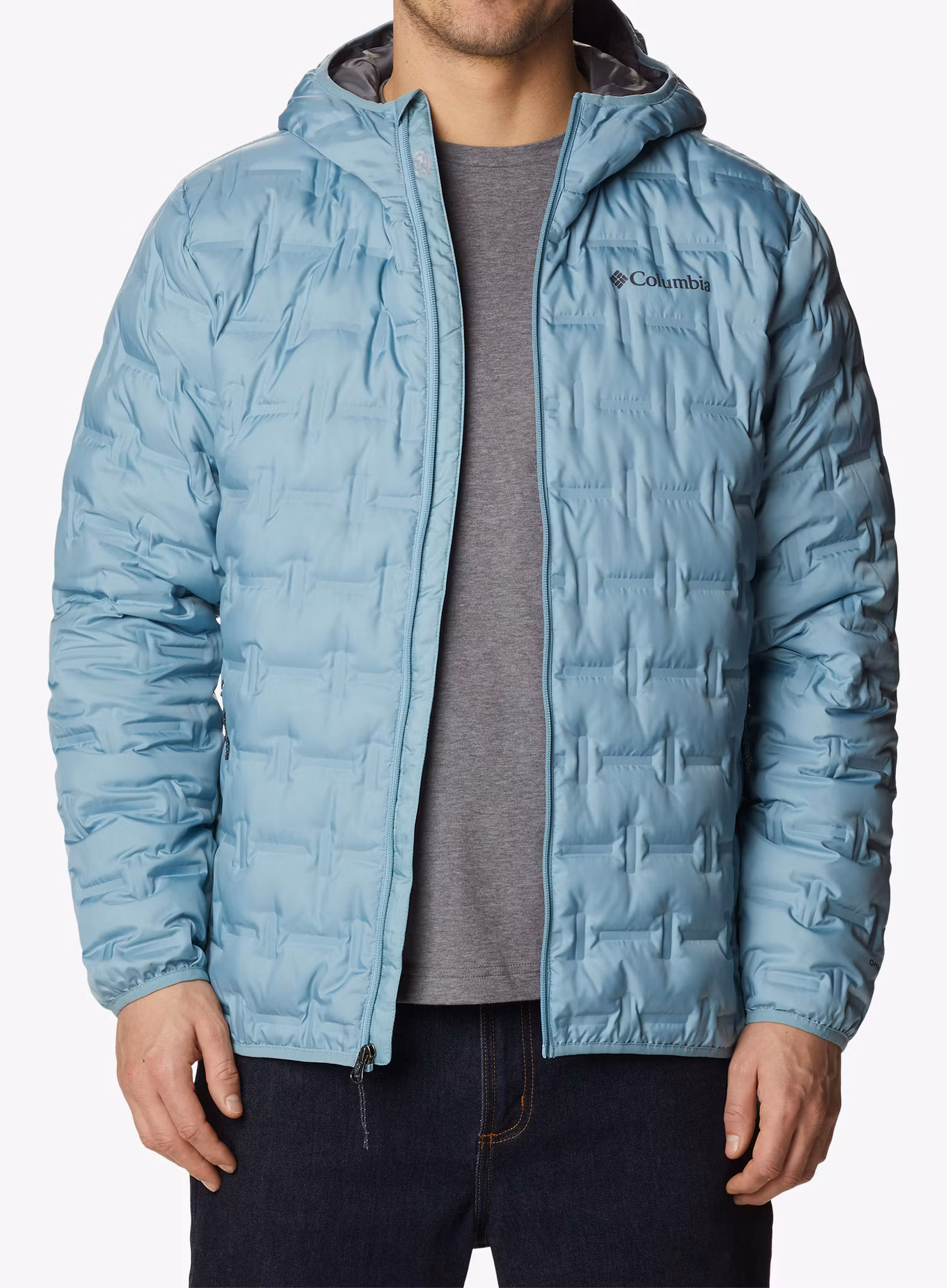 Péřová bunda pánská Columbia Delta Ridge Down Hooded Jacket - stone blue