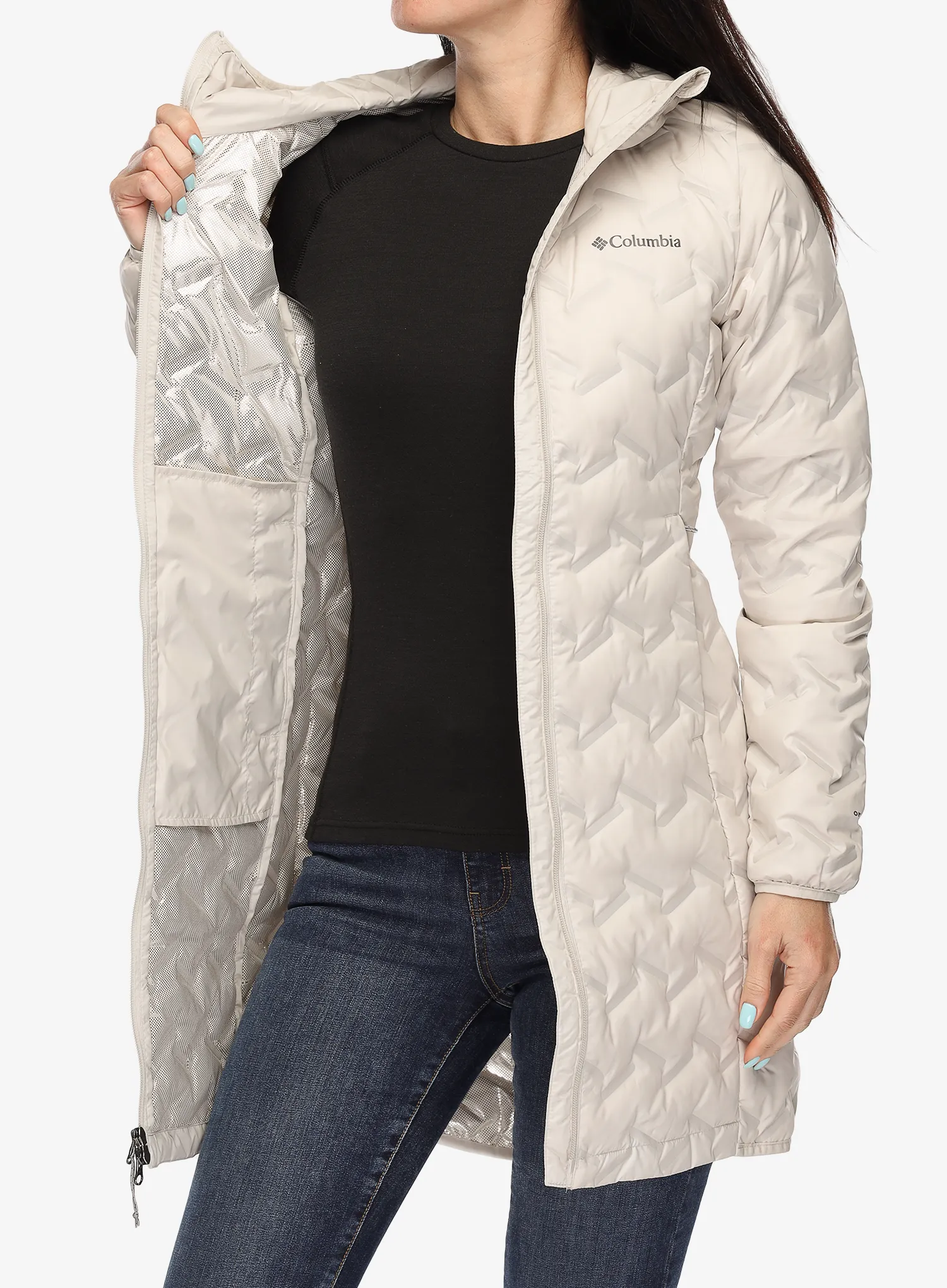 Dámský péřový kabát Columbia Delta Ridge II Long Down Jacket - dark stone
