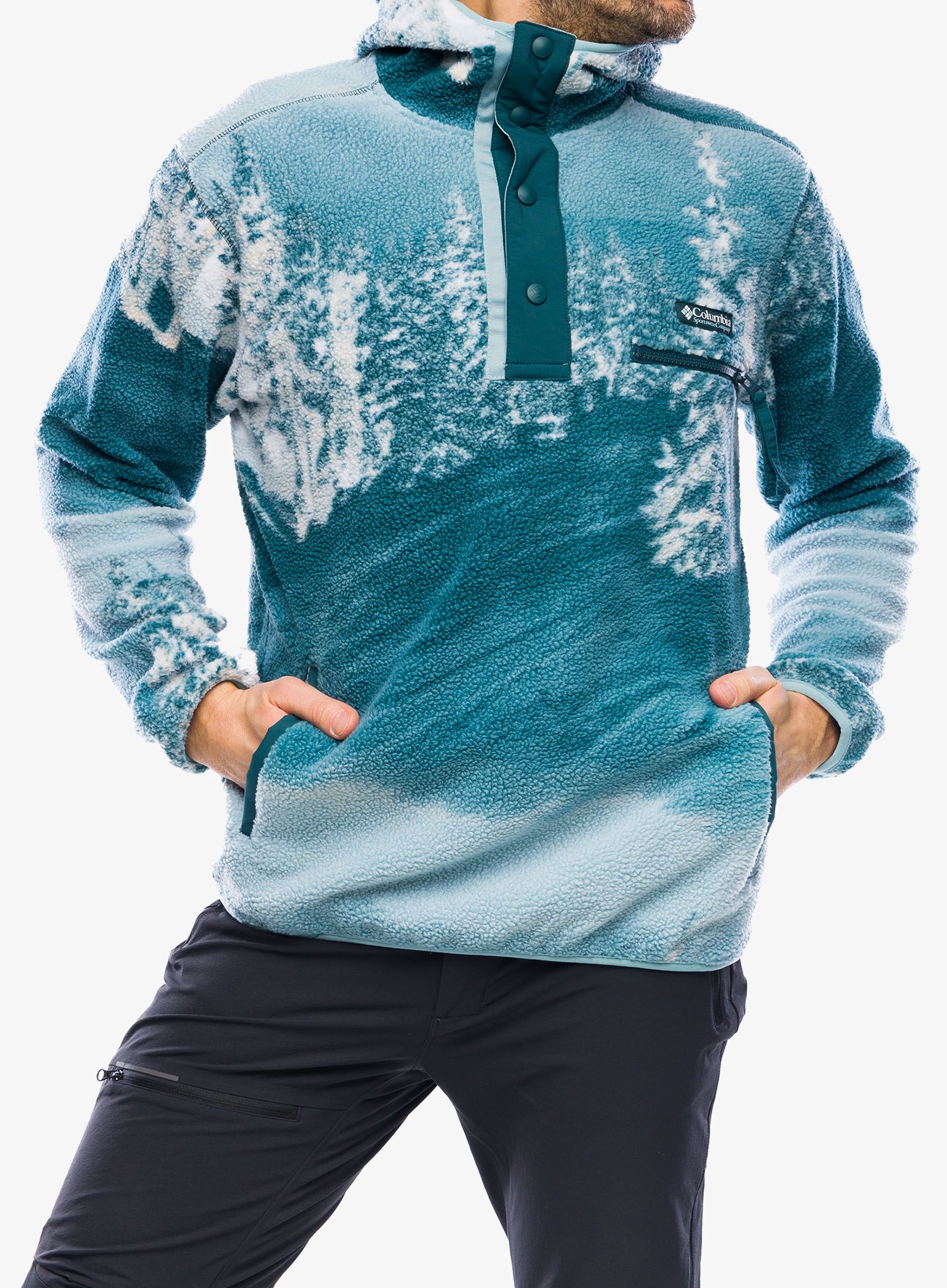 Fleece mikina pánská Columbia Helvetia Hoodie - night wave solar/stone blue