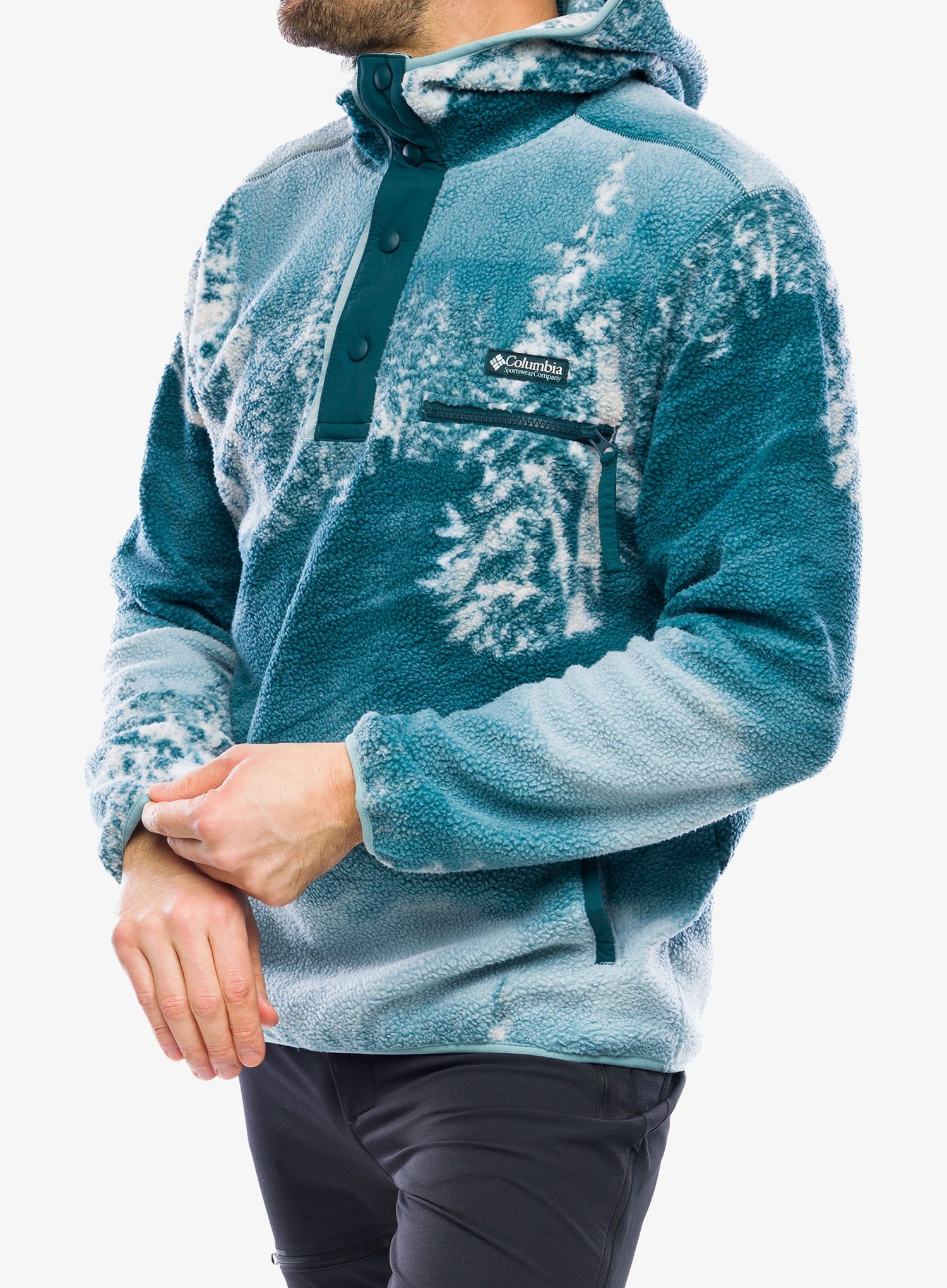 Fleece mikina pánská Columbia Helvetia Hoodie - night wave solar/stone blue