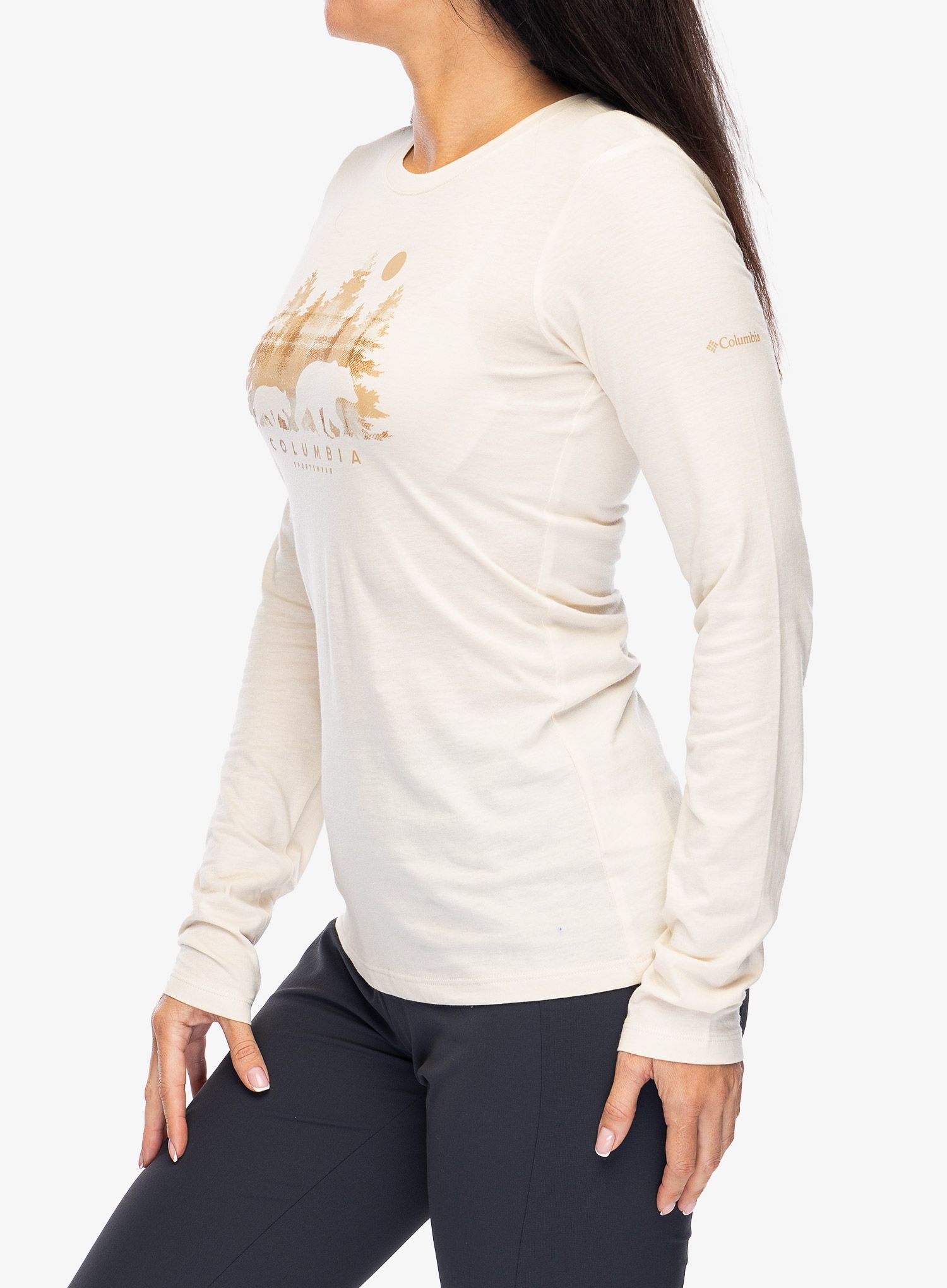 Dámská mikina bez kapuce Columbia Hidden Haven Long Sleeve Tee - chalk/treehome omblur